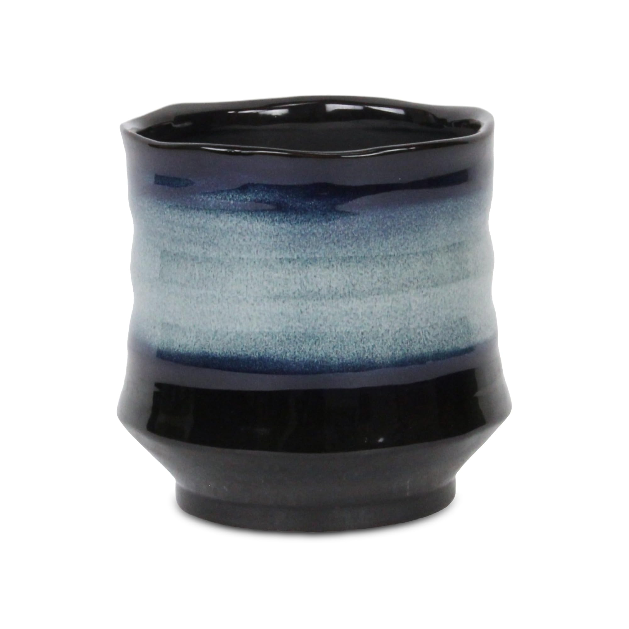 Perlacea Curved Round Tapering Ceramic Pot- Large - Blue