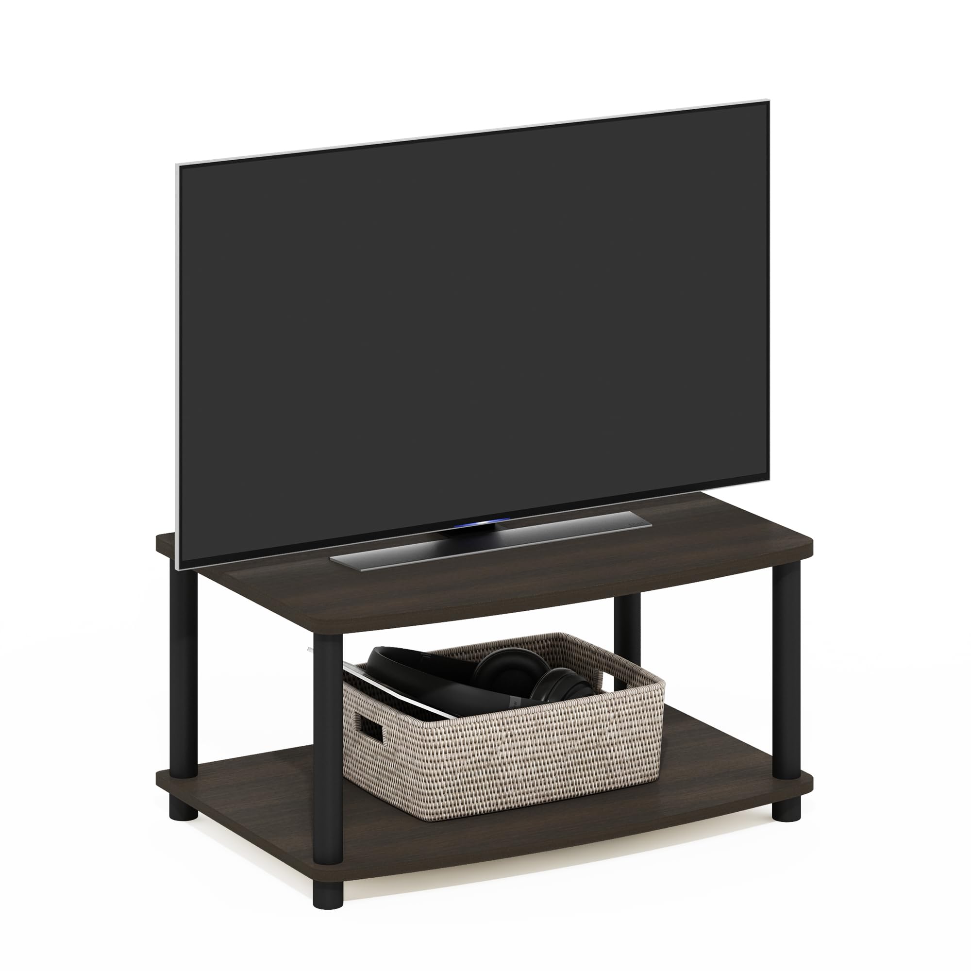 Furinno 13191DBR/BK Turn-N-Tube No Tools 2-Tier Elevated TV Stands