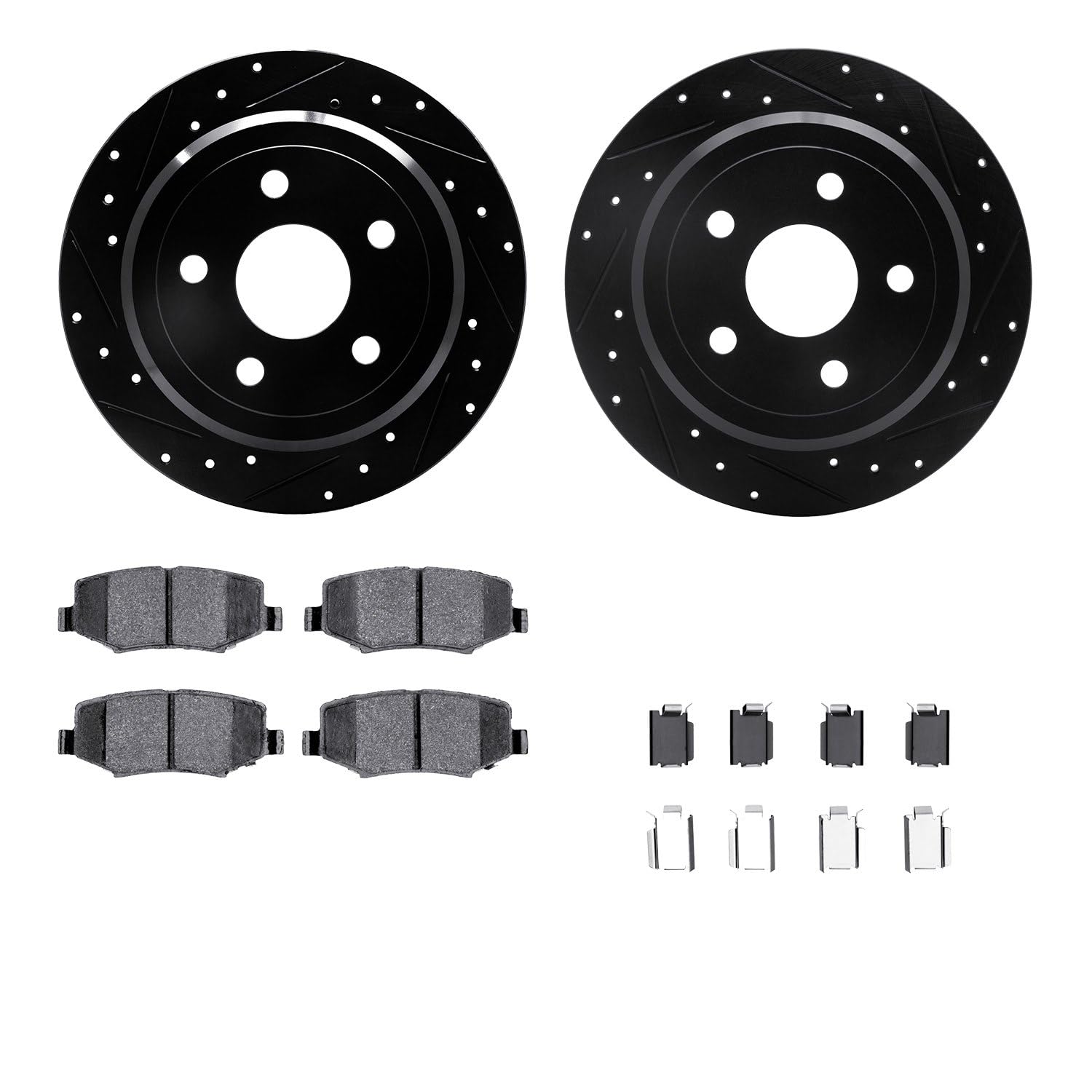 R1 Concepts Drilled and Slotted Black Disc Brake Rotor Set with Semi-Met Pads and Hardware WHYH1-42035