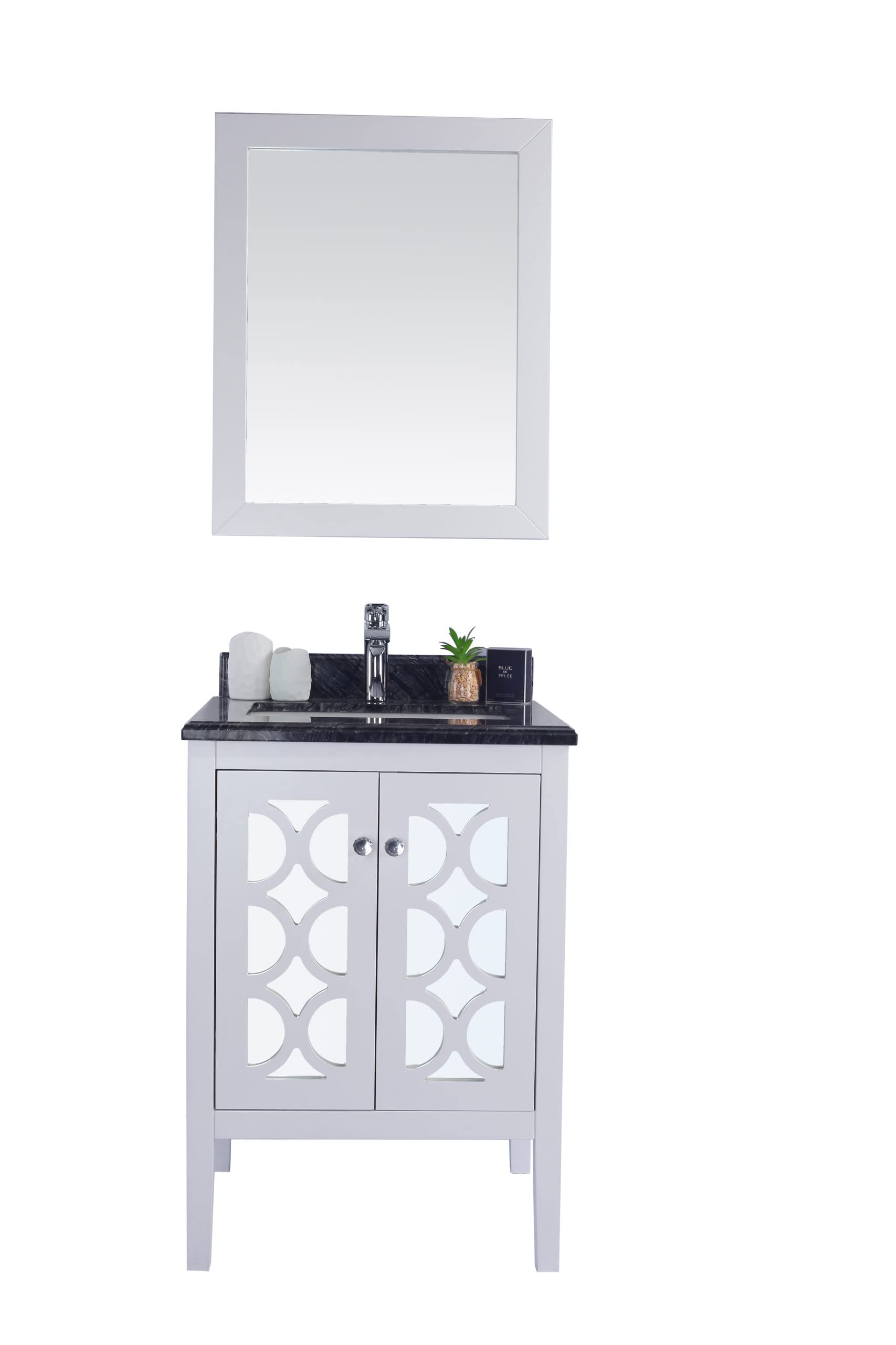 Mediterraneo - 24 - White Cabinet + Black Wood Marble Countertop