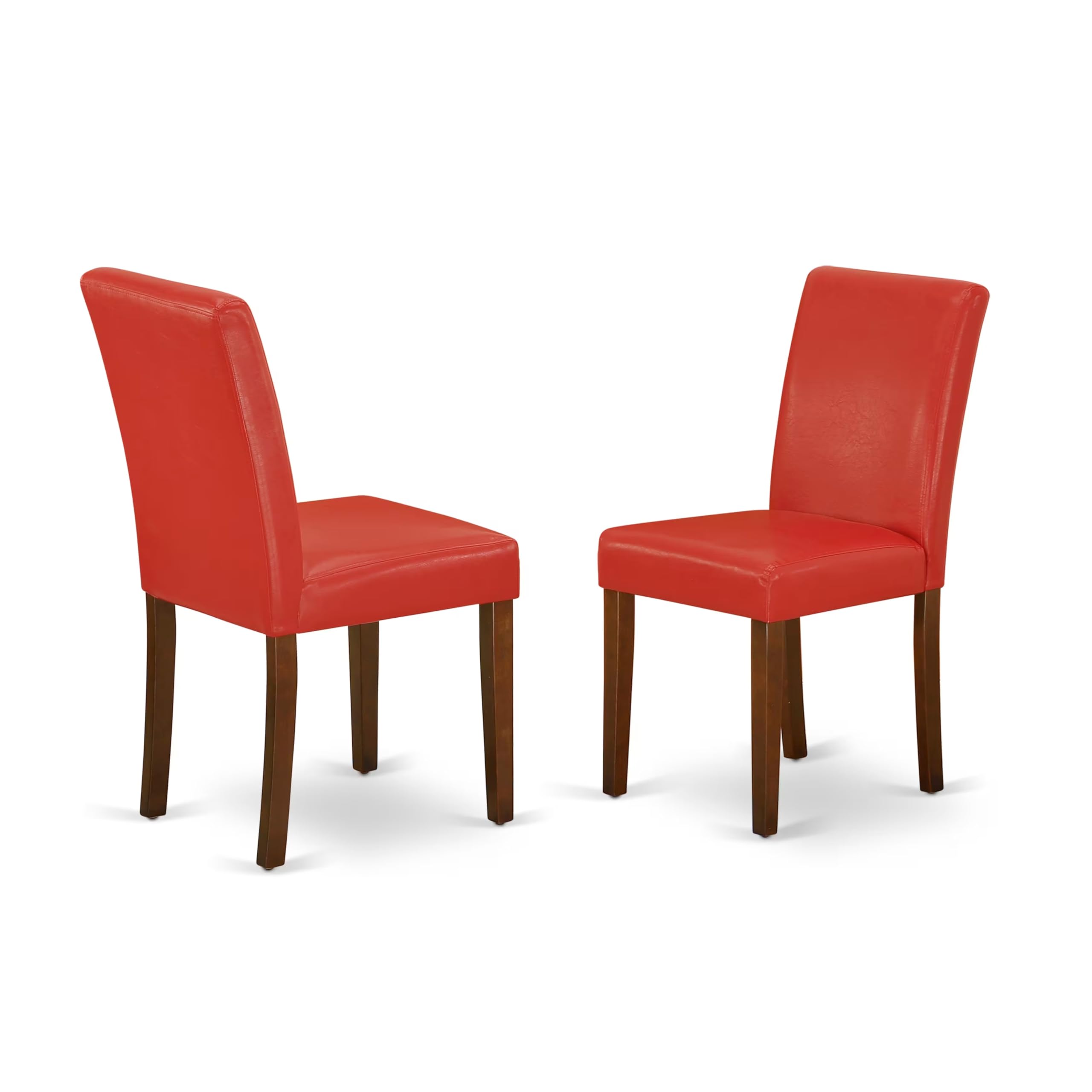 East West Furniture ABP3T72 Parsons Dining Firebrick Red Faux Leather Padded Chairs, Set of 2