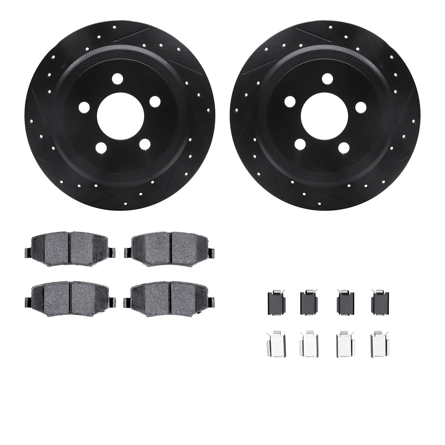 R1 Concepts Drilled and Slotted Black Disc Brake Rotor Set with Semi-Met Pads and Hardware WHYH1-42034