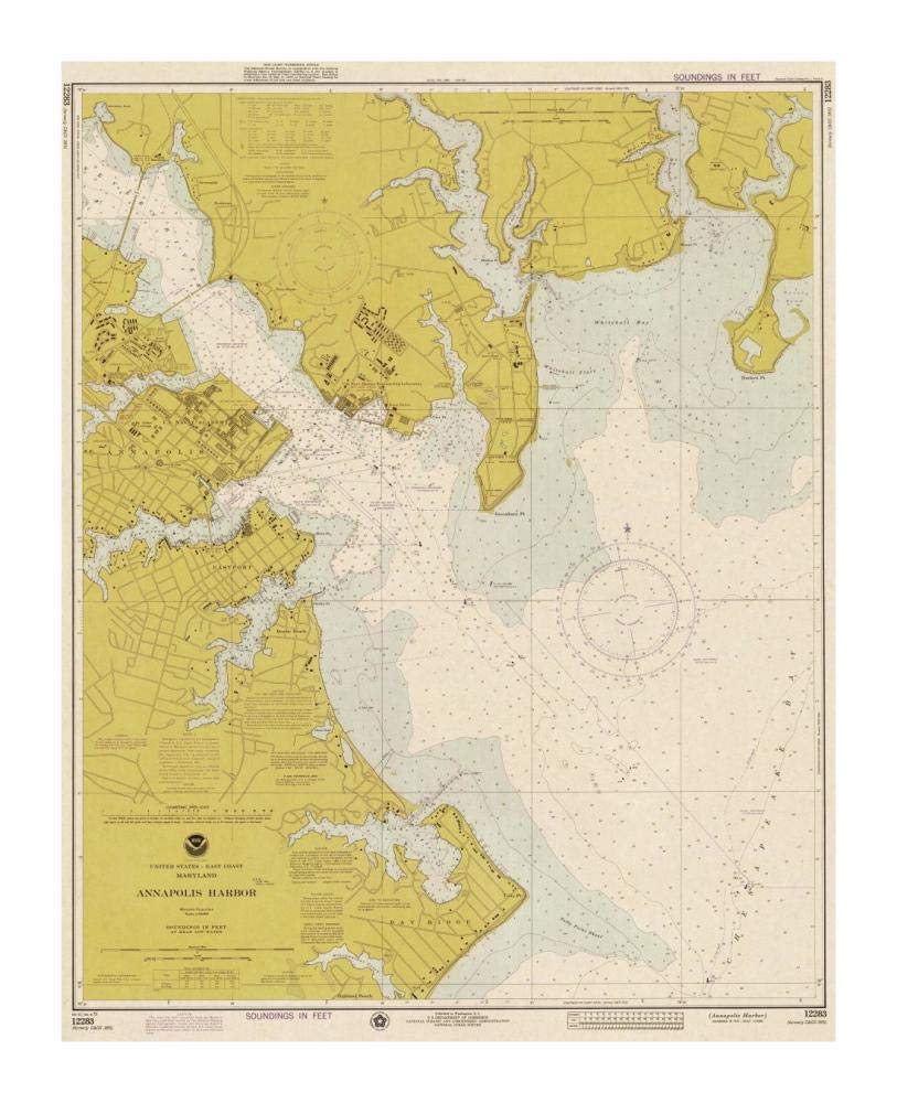 Nautical Chart - Annapolis Harbor ca. 1975 - Sepia Tinted-Paper Art-15x18”