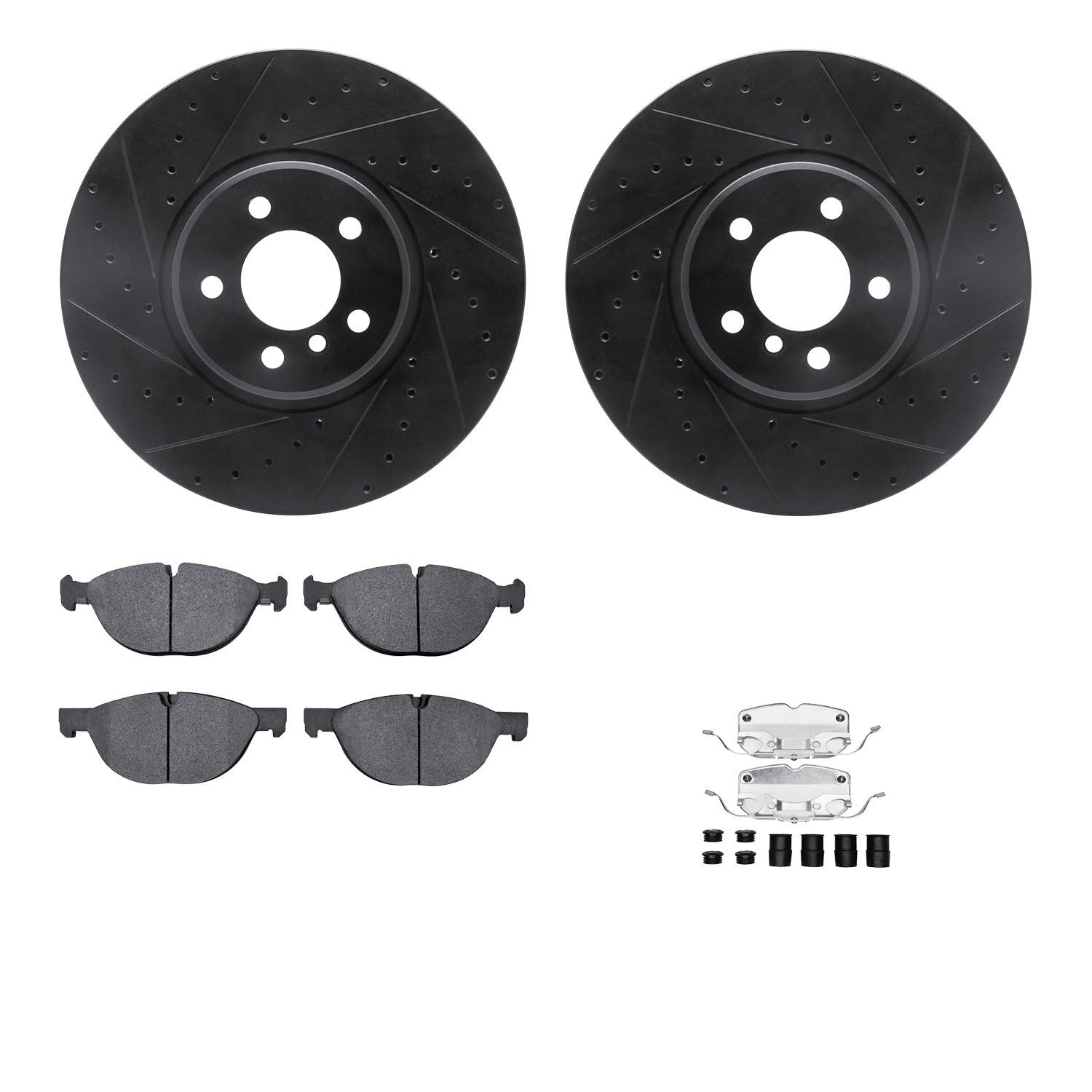 R1 Concepts Drilled and Slotted Black Disc Brake Rotor Set with Semi-Met Pads and Hardware WHYH1-31097