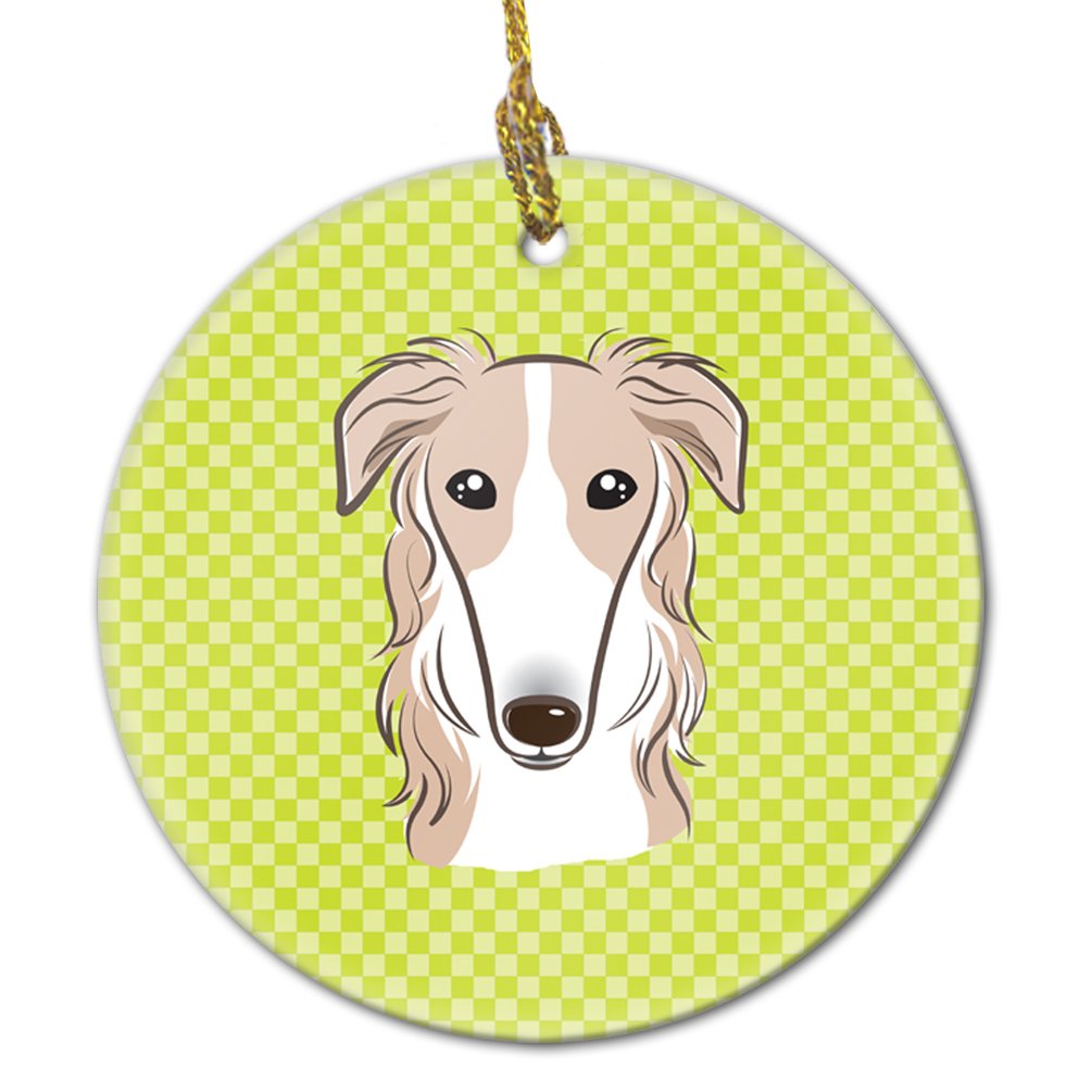 Checkerboard Lime Green Borzoi Ceramic Ornament BB1290CO1