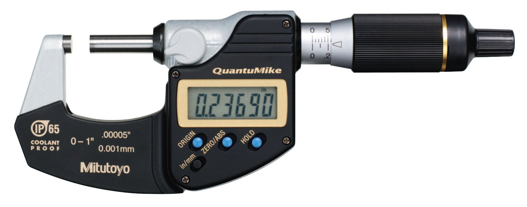 Mitutoyo 293-185-30 Quantumike Digimatic Micrometer, 0-1, Ip65, 0.00005, No Spc, Black/Gray