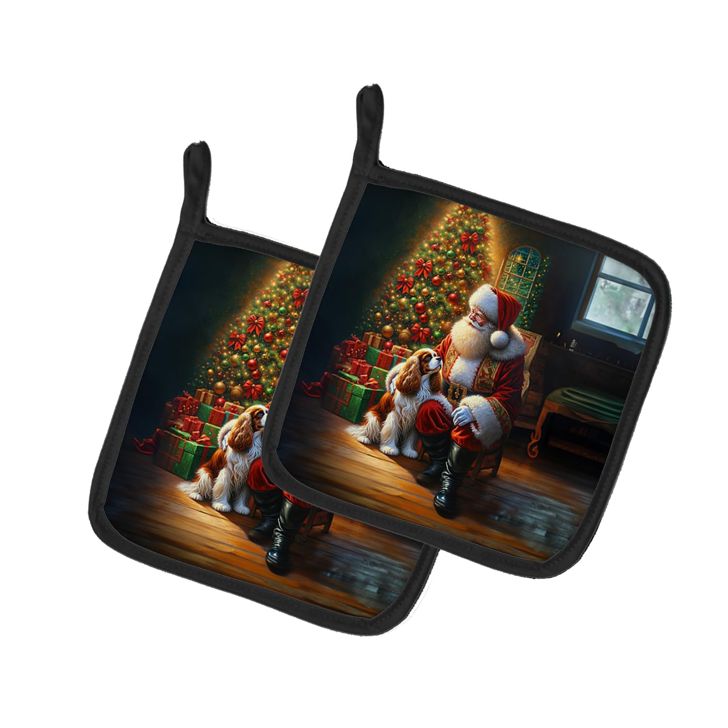 Carolines Treasures Cavalier Spaniel and Santa Claus Pair of Pot Holders Kitchen Heat Resistant Pot Holders Sets Oven Hot Pads for Cooking Baking BBQ, 7 1/2 x 7 1/2