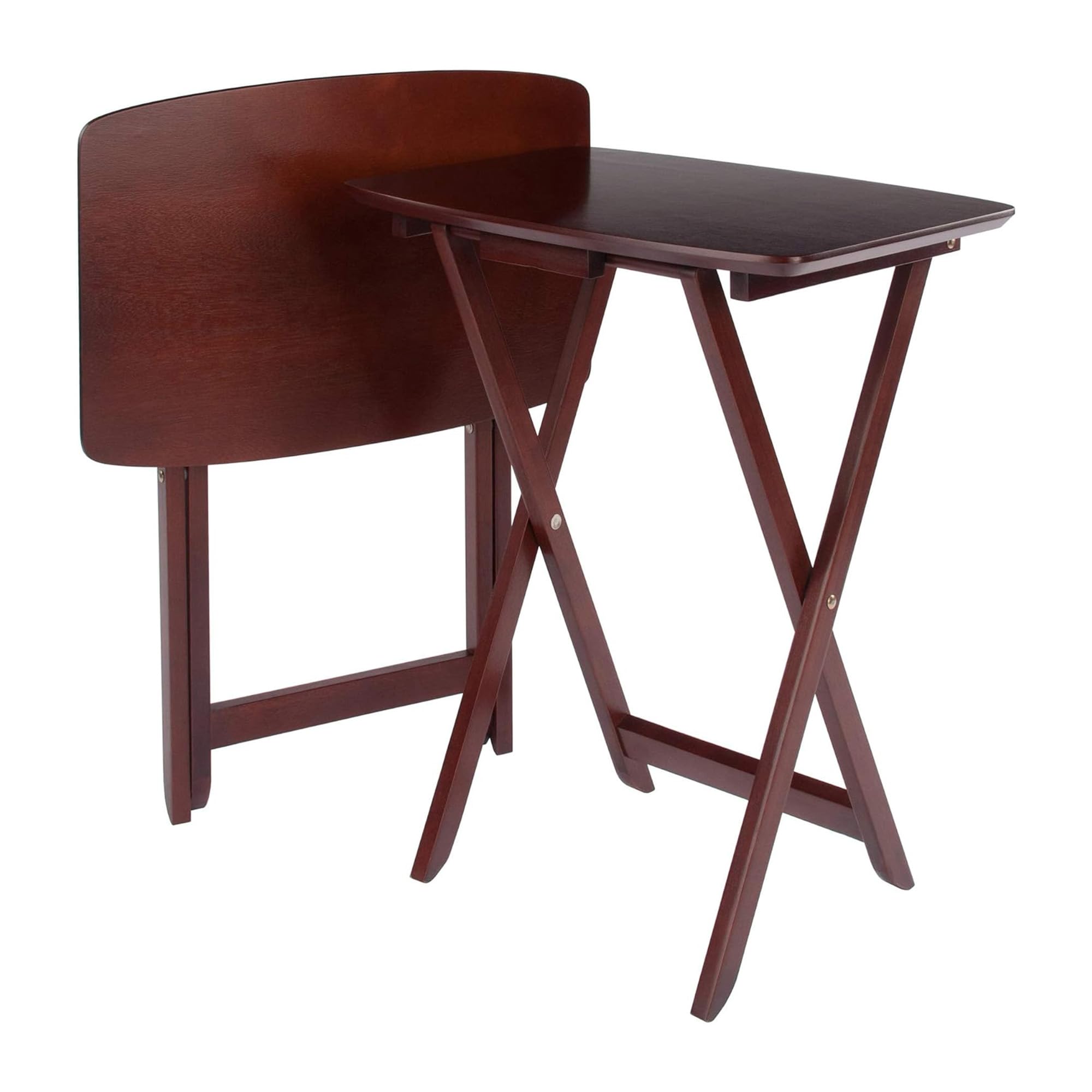 Casafoyer 2-Piece Walnut Snack Table Set: Foldable Rectangular Tray Tables for Snacks Beverages Books and More
