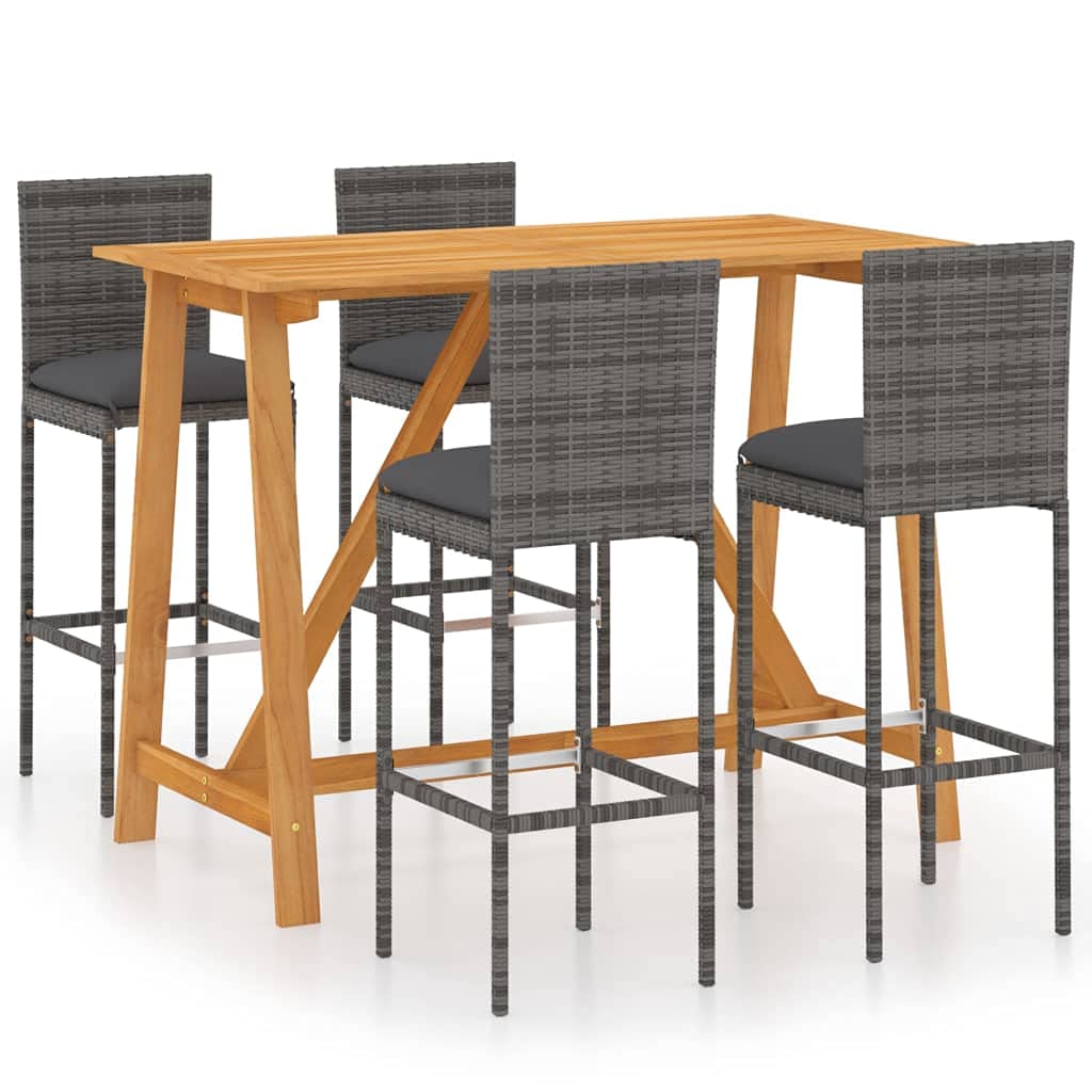 vidaXL 5 Piece Garden Bar Set with Cushions Gray