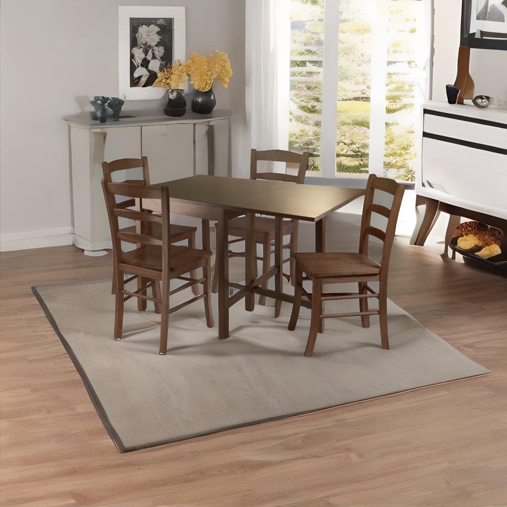 Casafoyer Lynden Drop Leaf Dining Set - Space-Saving, Solid Wood, Antique Walnut Finish