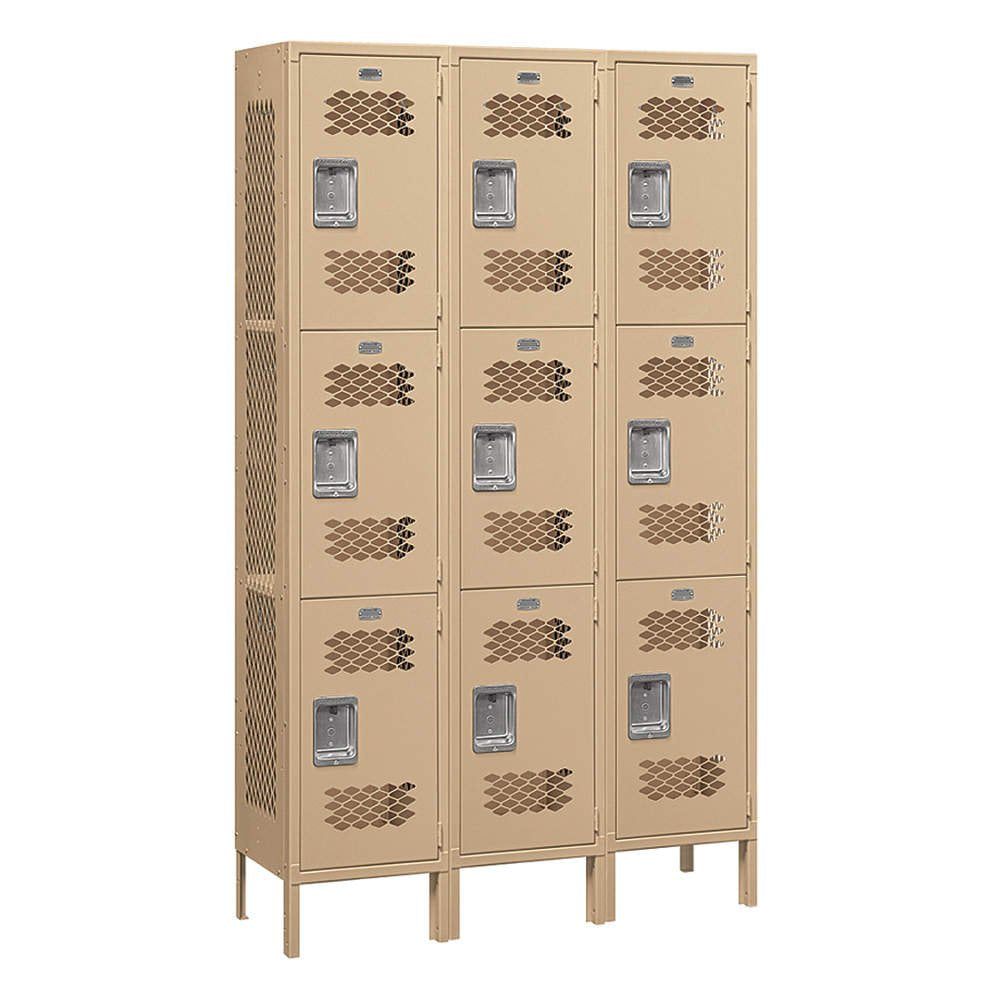 12 Wide Double Tier Plastic Locker - 3 Wide - 6 Feet High - 18 Inches Deep - Tan - Assembled