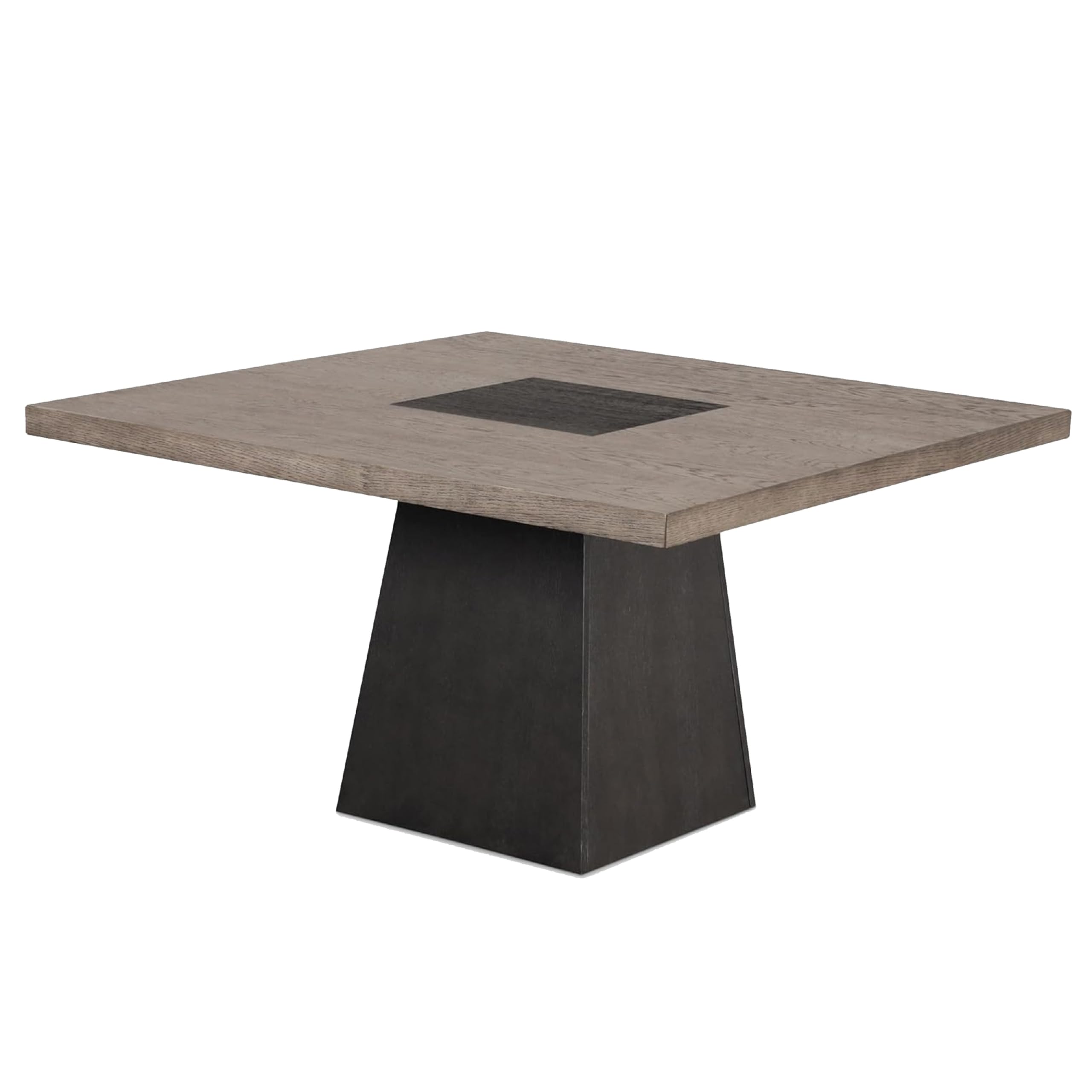 Ager Dining Table, 54 Inch Top in Oak and Walnut Brown, Pedestal Base