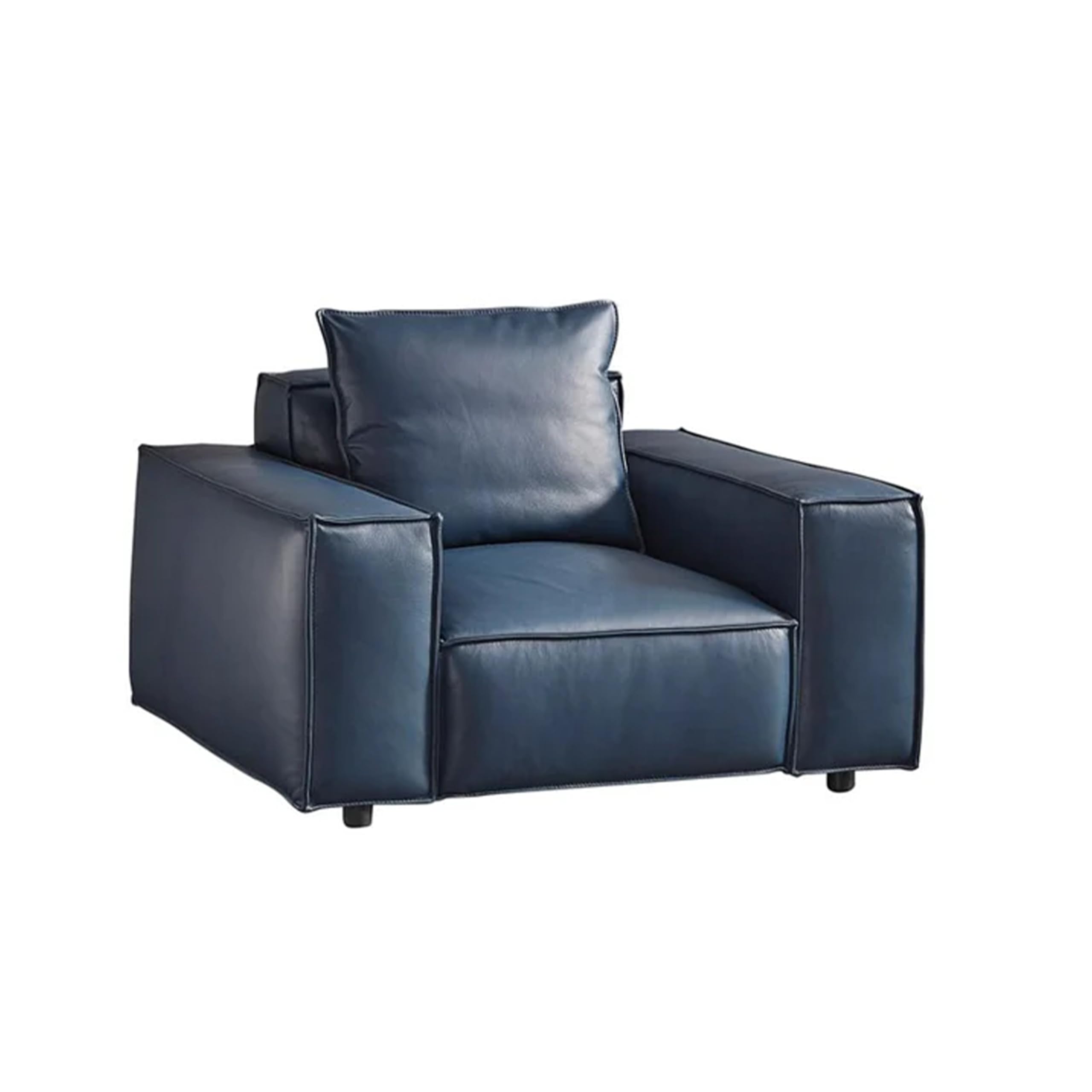 Kevin Accent Chair, Navy Blue Full Grain Leather, Foam Cushions, Steel Legs