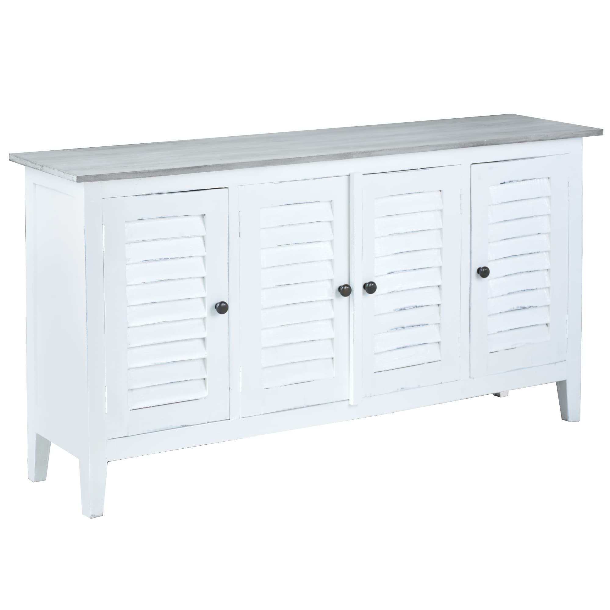 Sunset Trading Cottage 59 Shutter Door Credenza | Distressed White/ Gray Solid Wood | Fully Assembled Sideboard