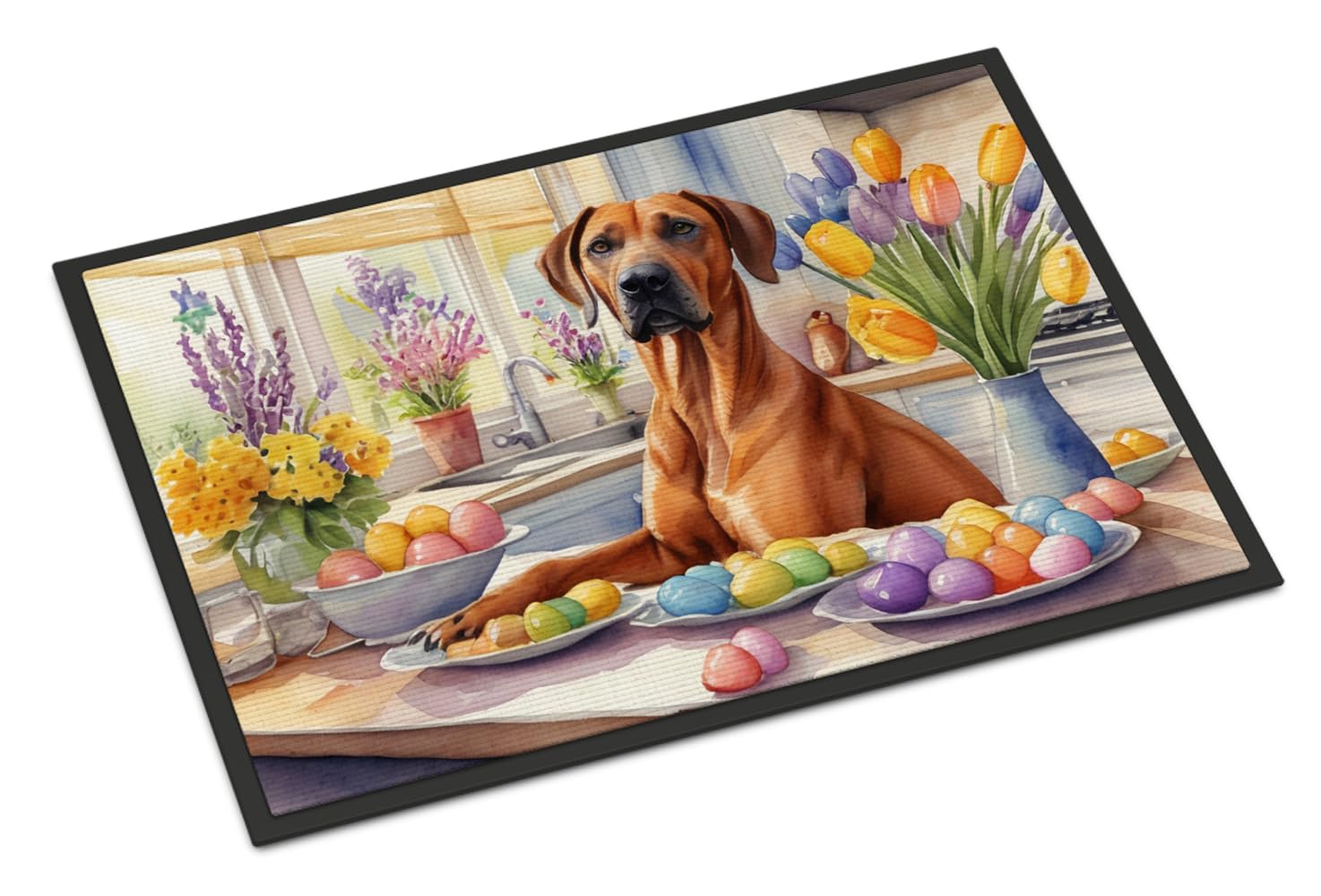 Carolines Treasures DAC6886JMAT Decorating Easter Rhodesian Ridgeback Doormat Front Door Mat Indoor Outdoor Rugs for Entryway, Non Slip Washable Low Pile, 24H X 36W