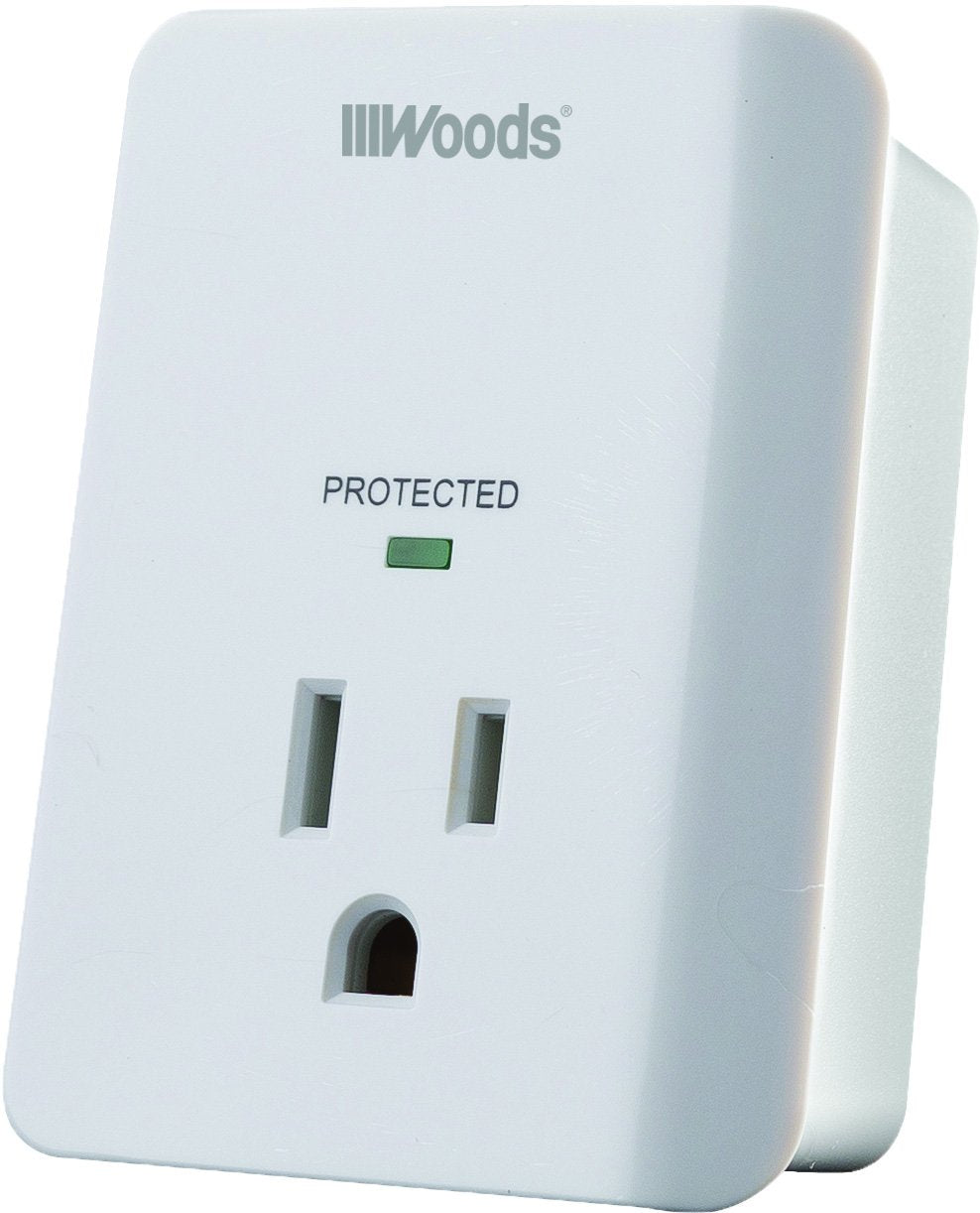 Woods 41008 Surge Protector One 3-Prong Power Outlet Led Indicator Light And Alarm, 1080J, White