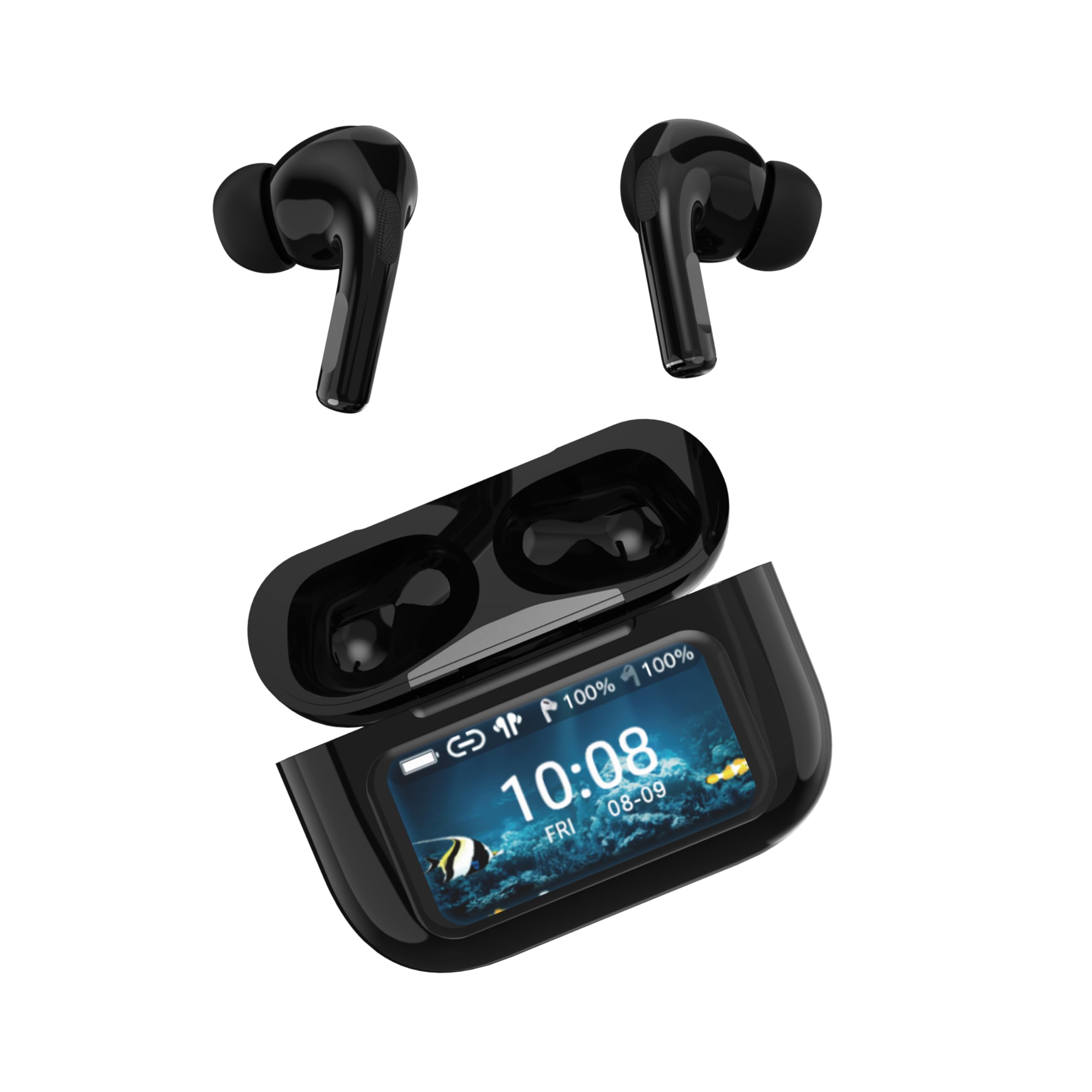 IQ Sound IQ-341ANC BLK iQ Edge Pro TWS Bluetooth In-Ear Earbuds with Mic and Smart Display Charging Case, ANC and ENC, up to 20 Hours Play Time, IQ-341ANC (Black)