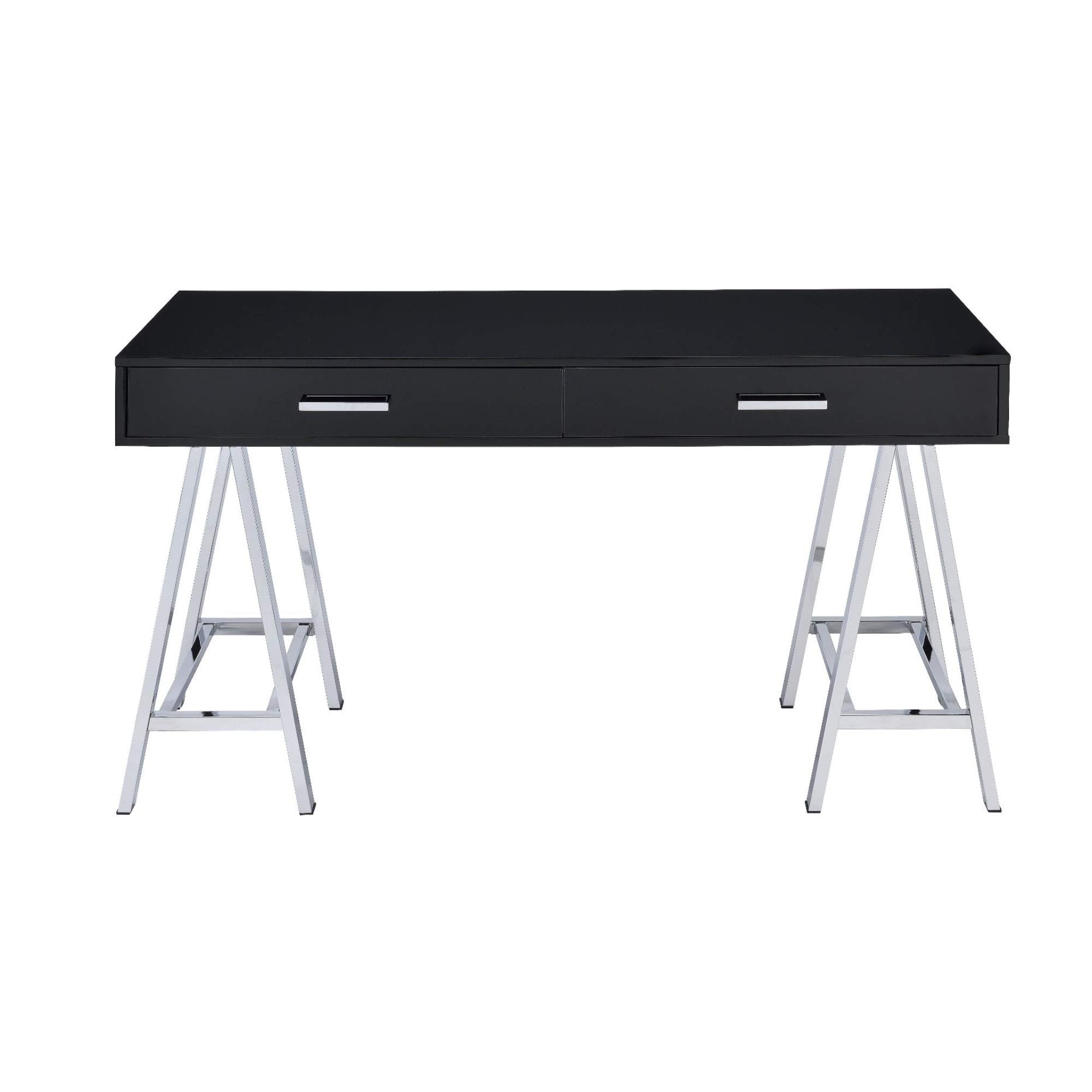 Built-in USB Port Writing Desk, Black High Gloss & Chrome Finish