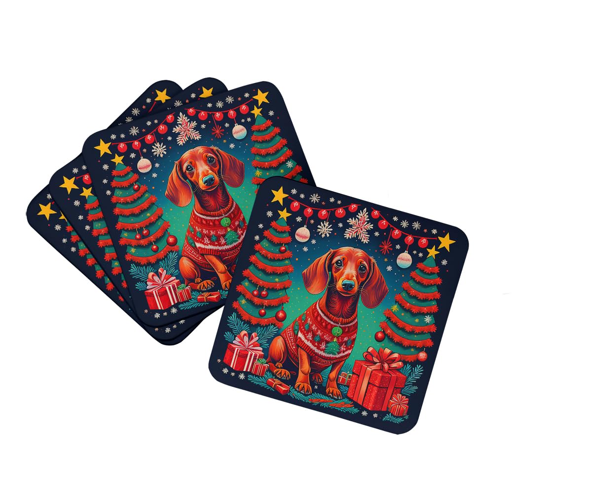 Carolines Treasures Dachshund Christmas Foam Coaster Set of 4 Cup Coasters for Indoor and Outdoor, Coaster for Tabletop Protection, Anti Slip, Mouse pad Material