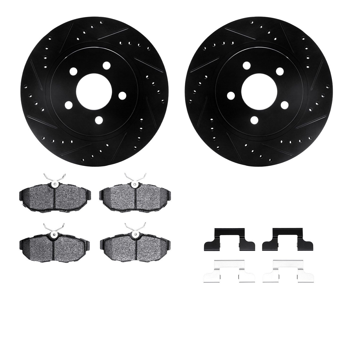 R1 Concepts Drilled and Slotted Black Disc Brake Rotor Set with Semi-Met Pads and Hardware WHYH1-54201