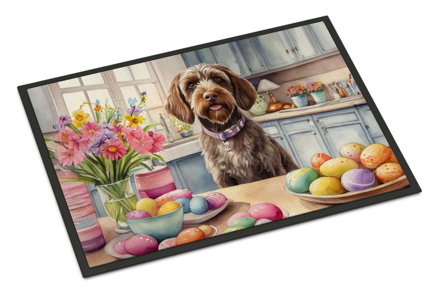 Carolines Treasures DAC6920MAT Decorating Easter Wirehaired Pointing Griffon Doormat Front Door Mat Indoor Outdoor Rugs for Entryway, Non Slip Washable Low Pile, 18H X 27W