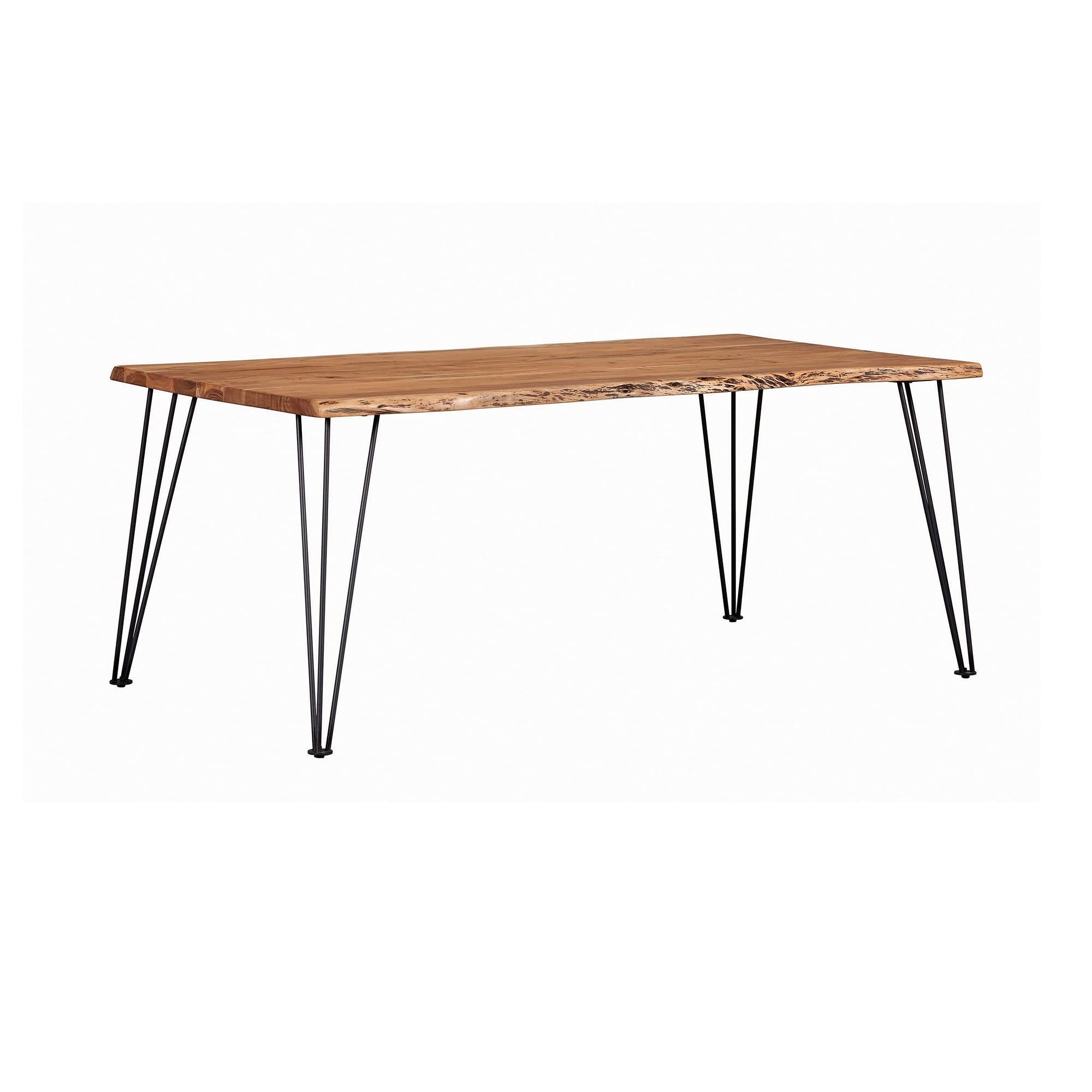 Wooden Dining Table with Live Edge Details and Metal Legs, Brown