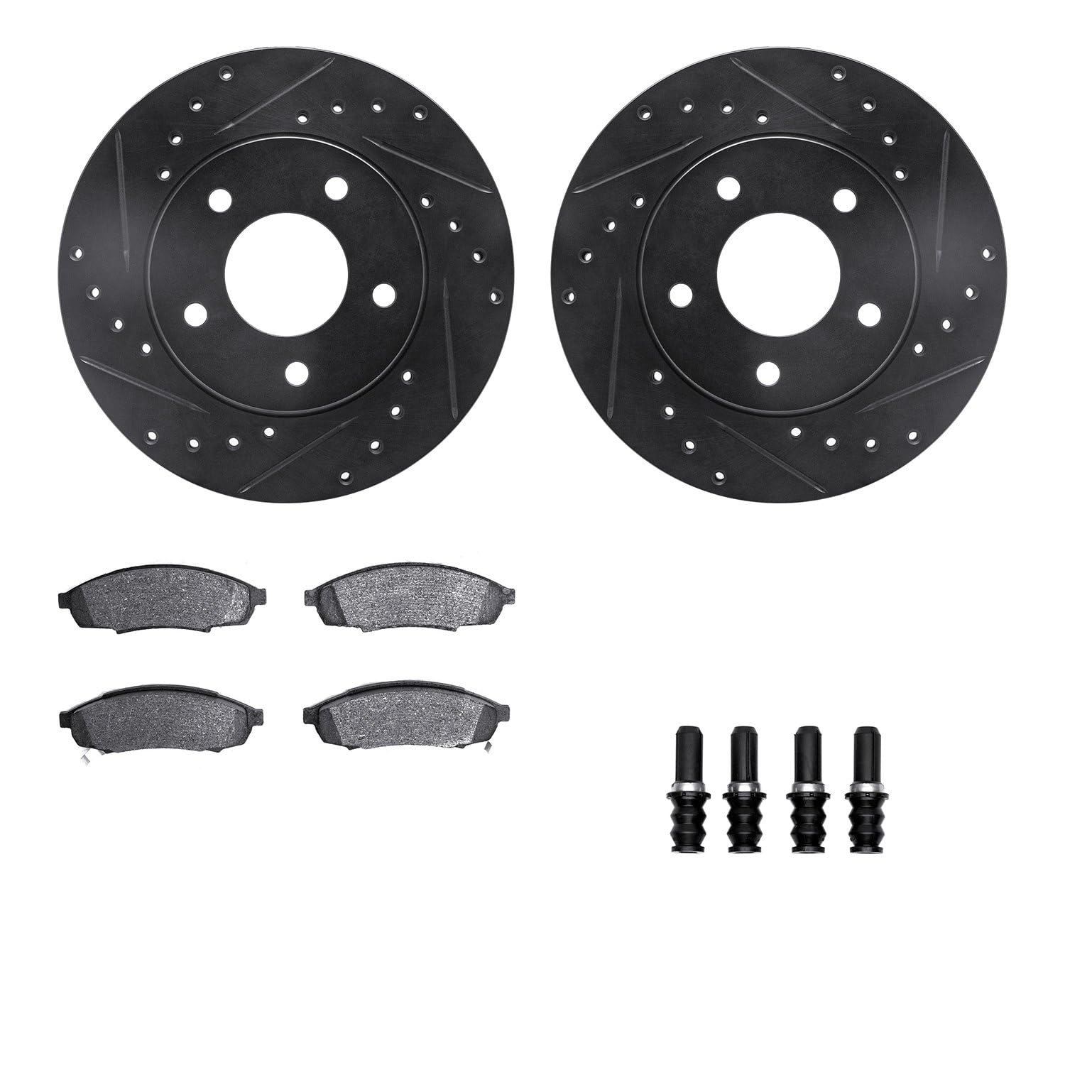 R1 Concepts Drilled and Slotted Black Disc Brake Rotor Set with Semi-Met Pads and Hardware WHYH1-47028