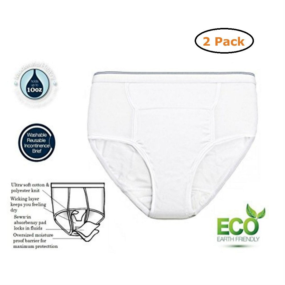 Mens Reusable Incontinence Brief 10oz  - Size -3X-Large 50-52 - Pack of 2