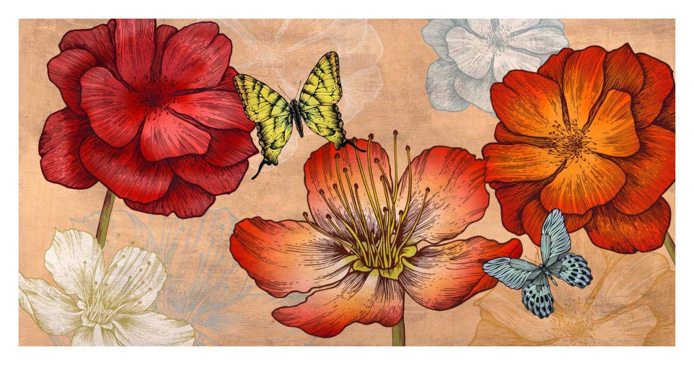 Flowers and Butterflies (Neutral)-Paper Art-38x20”