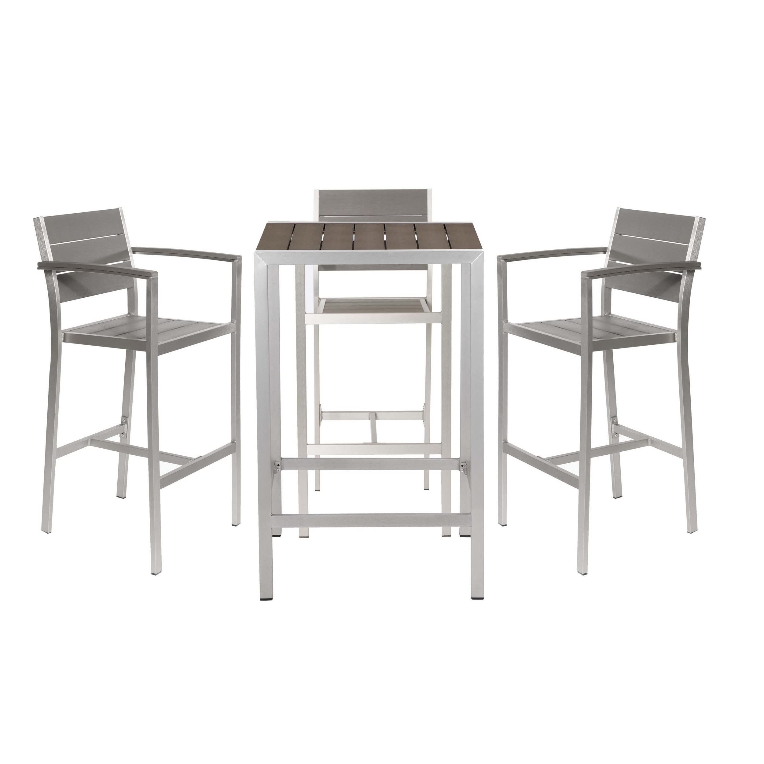 Kylo 5 Piece Bar Table Set, Gray Polyresin Backs and Seats, Aluminum Frame