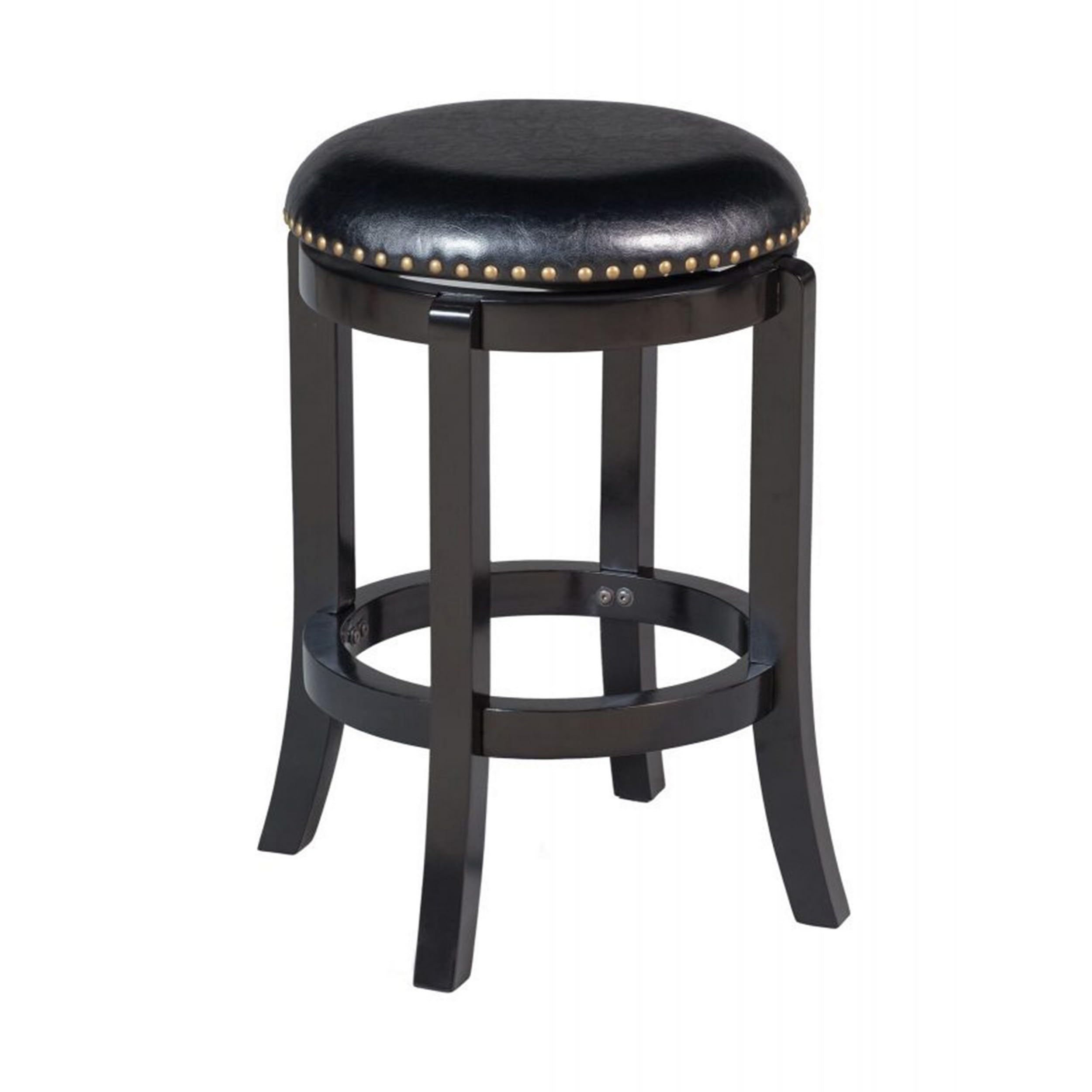 Nailhead Trim Round Leatherette Swivel Counter Stool with Flared Leg, Black