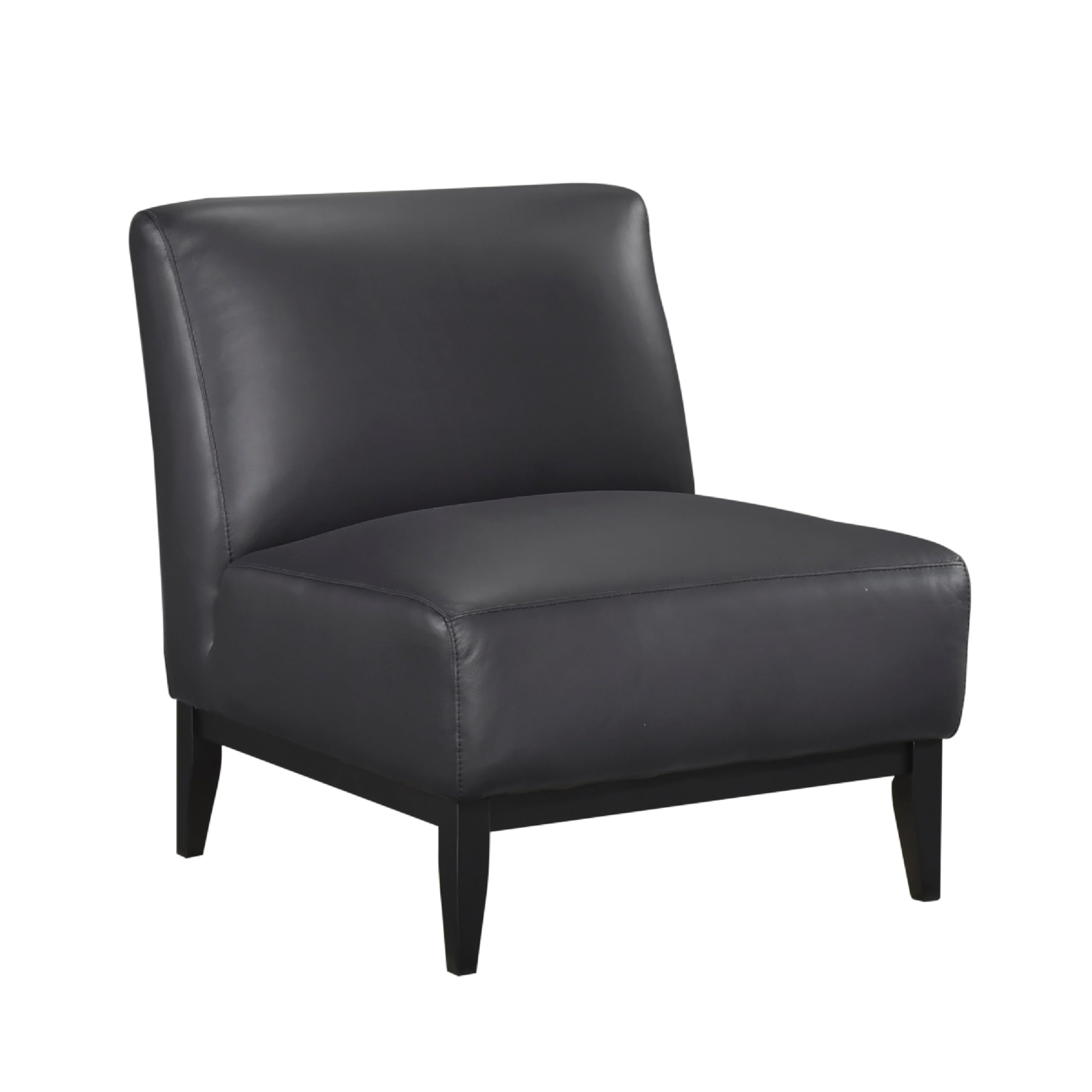 Hoy Accent Chair, Top Grain Leather Cushions, Black Solid Wood Legs