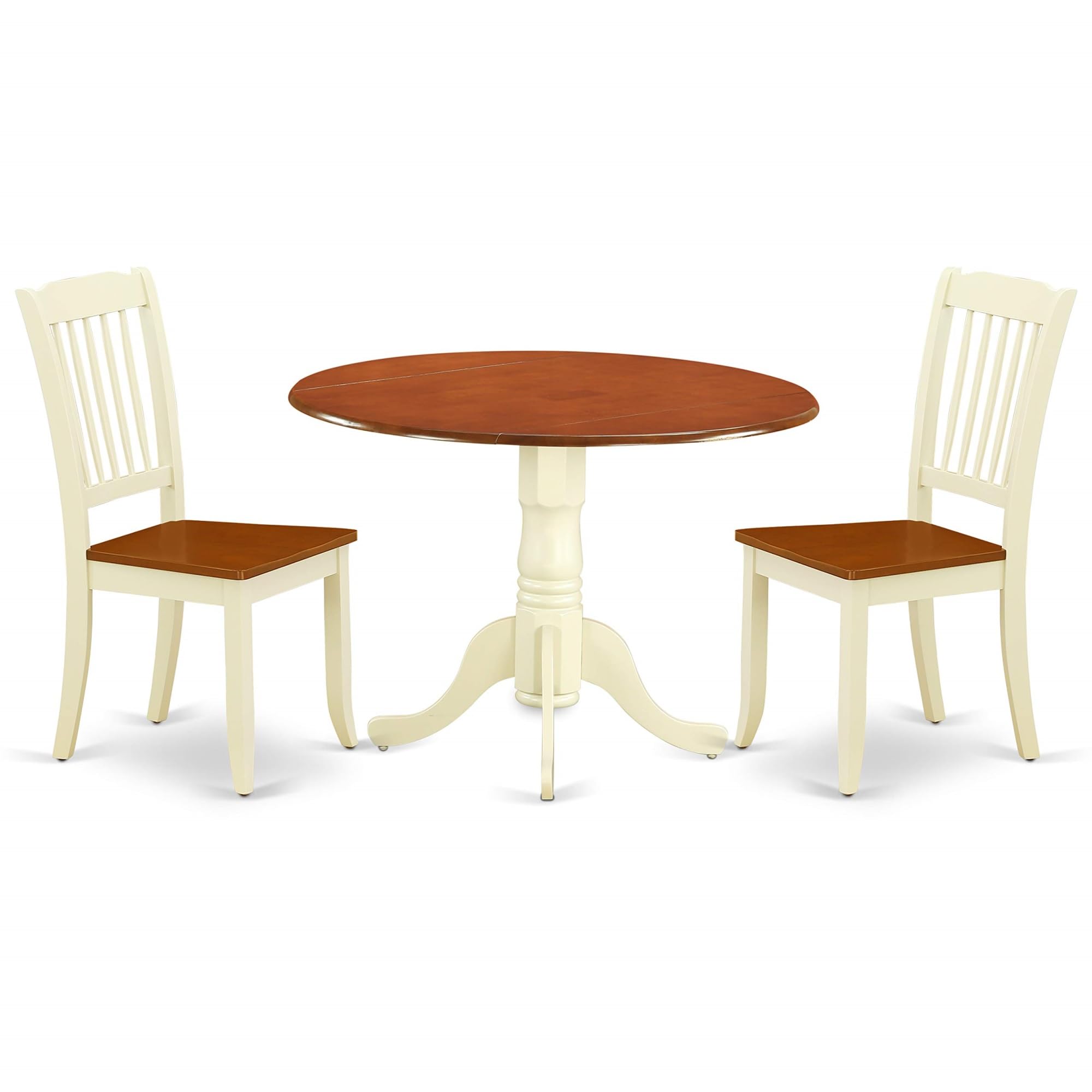 Casafoyer DLDA3-BMK-W 3 Piece Dining Room Furniture Set Contains a Round Dining Table with Dropleaf and 2 Wood Seat Chairs, 42x42 Inch, Buttermilk & Cherry
