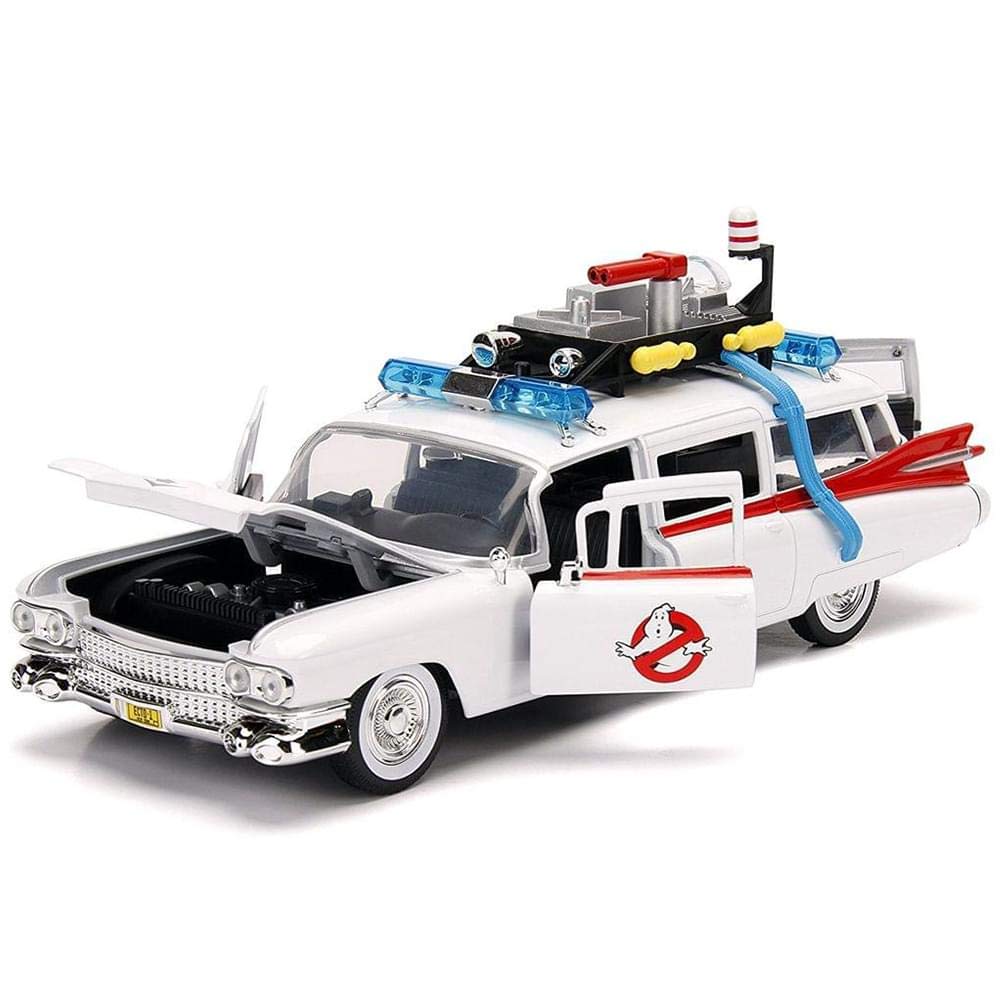 1959 Cadillac Ambulance Ecto-1 White Ghostbusters Movie “Hollywood Rides” Series 1/24 Diecast Model Car by Jada