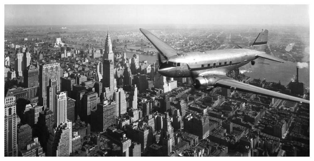 DC-4 over Manhattan, NYC-Paper Art-74x38”