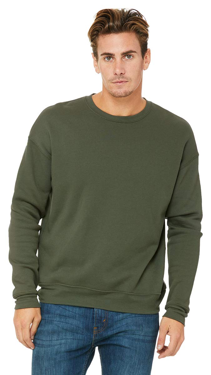 BELLA + CANVAS Unisex Sponge Fleece Drop Shoulder Crewneck Sweatshirt - Military Green, XL