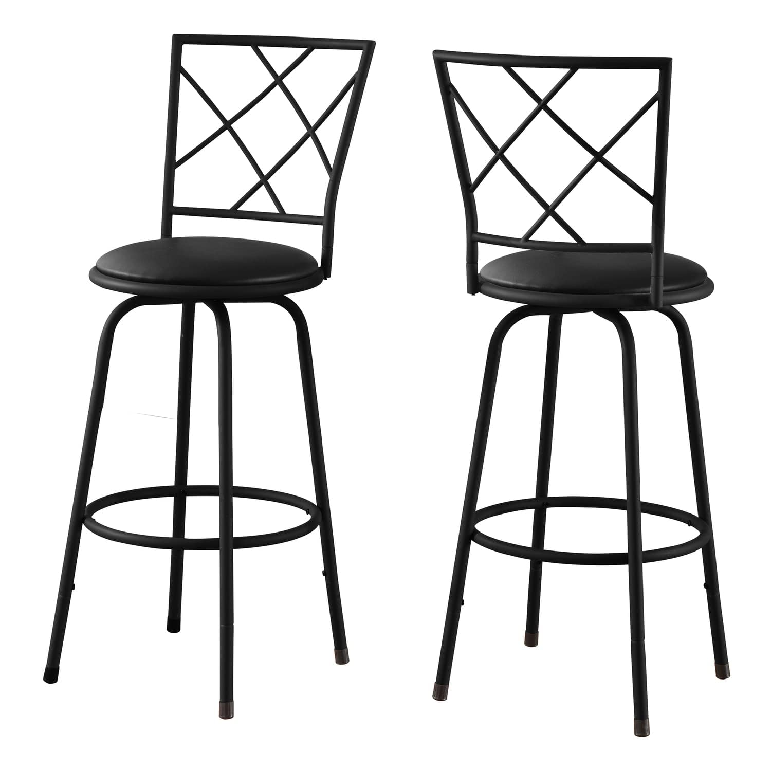 Bar Stool, Set Of 2, Swivel, Bar Height, Metal, Pu Leather Look, Black, Contemporary, Modern