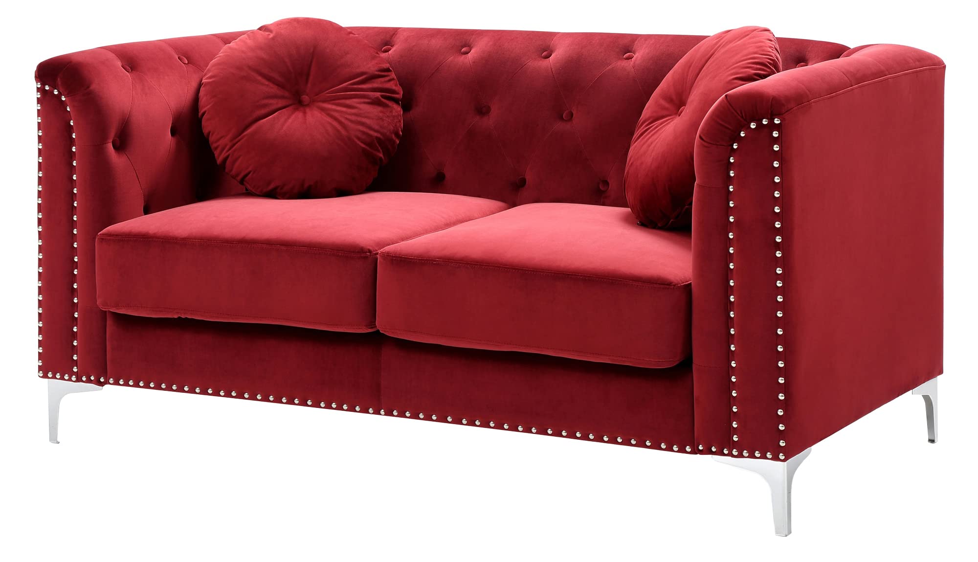 Pompano 62 in. Burgundy Velvet 2-Seater Sofa with 2-Throw Pillow