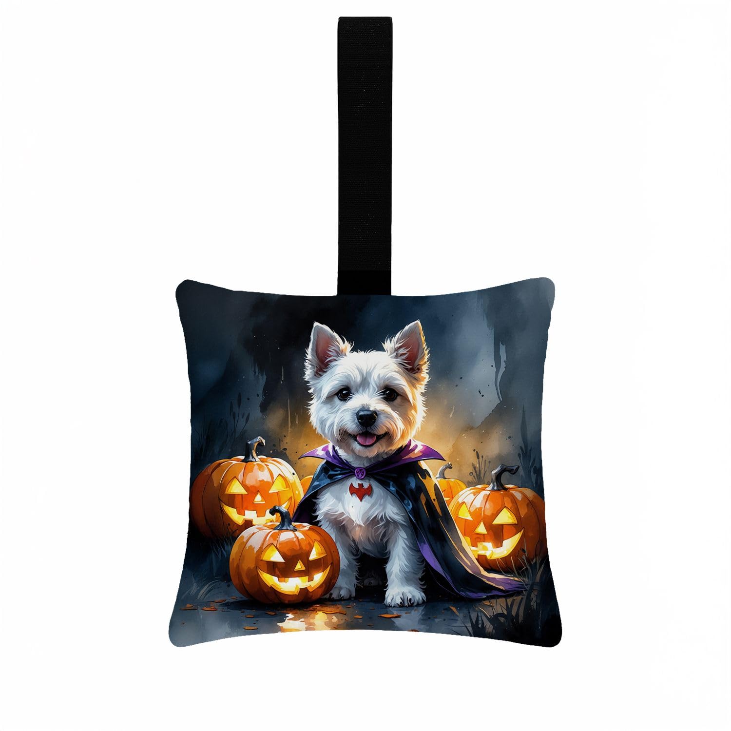 Carolines Treasures Westie Spaniel Puppy Halloween Mini Hanging Pillow Ornament 3.5  3.5 Decorative Door-Knob & Tree Hanger, Soft Fabric Cushion