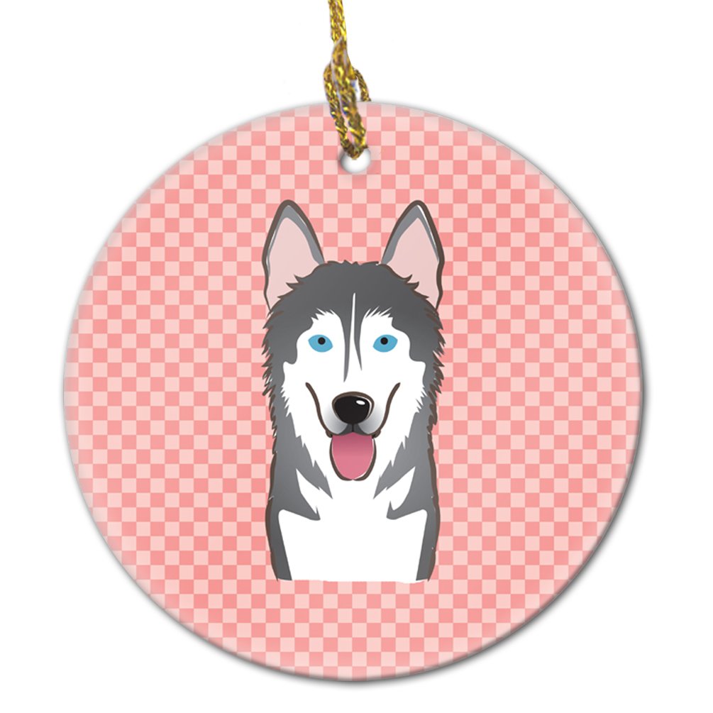 Checkerboard Pink Alaskan Malamute Ceramic Ornament BB1218CO1