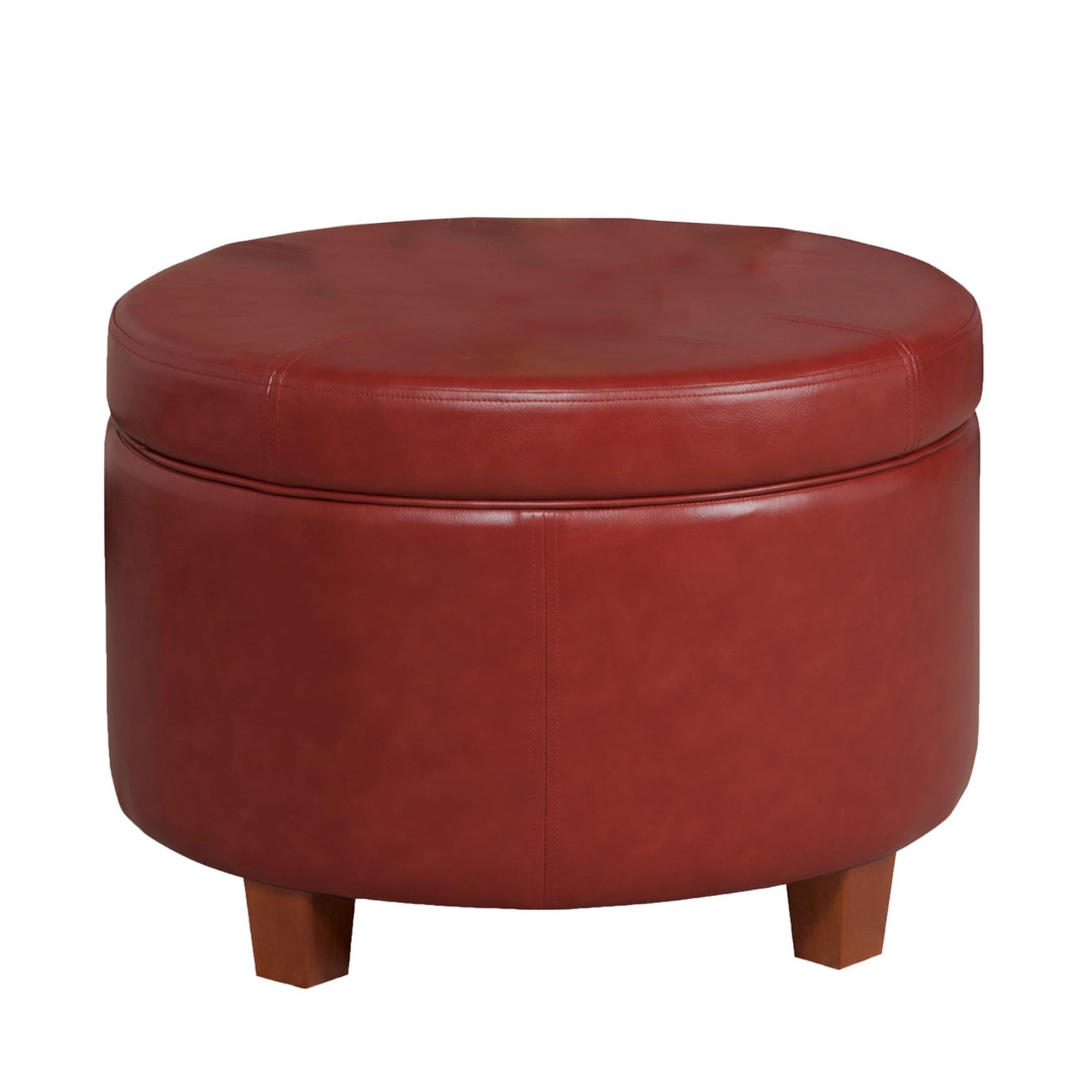 Leatherette Upholstered Wooden Ottoman with Single Button Tufted Lift Top Storage, Red, Large