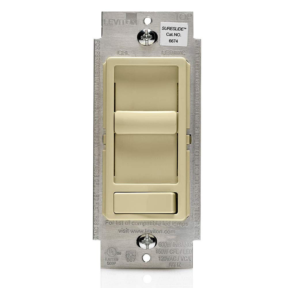 Leviton Sureslide Dimmer Switch For Dimmable Led, Halogen And Incandescent Bulbs, 6674-P0I, Ivory