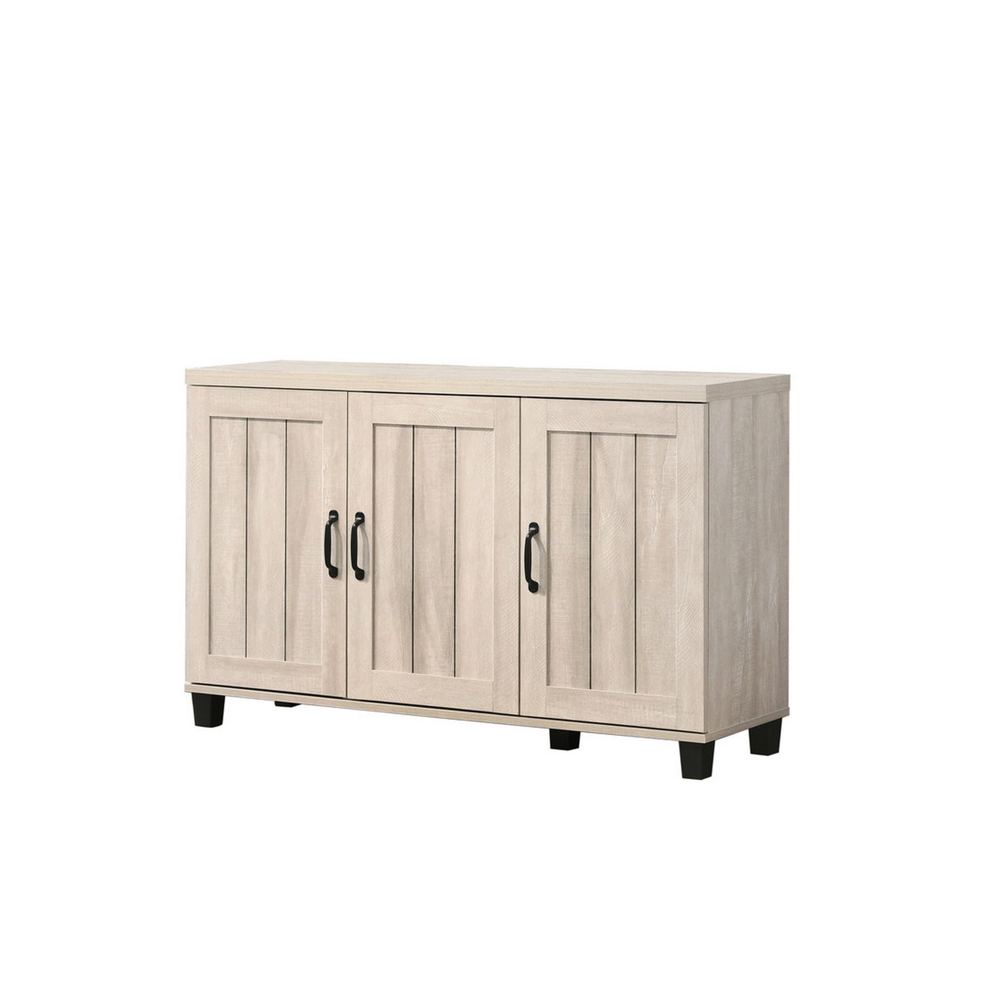 45 Inch 3 Door Sideboard Cabinet, 6 Shelves, 3 Door Handles, Ivory Gray