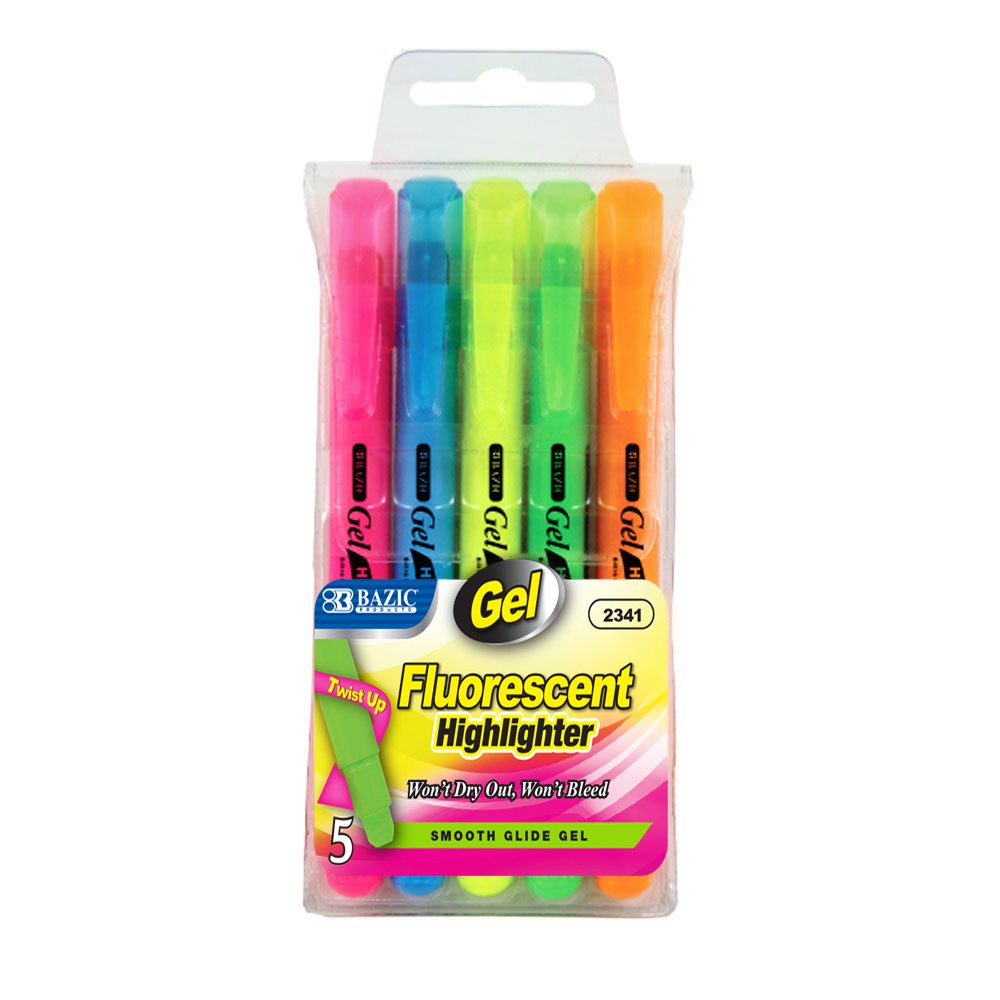 Bazic 5 Fluorescent Gel Highlighter, Case Of 12 (2341-12)