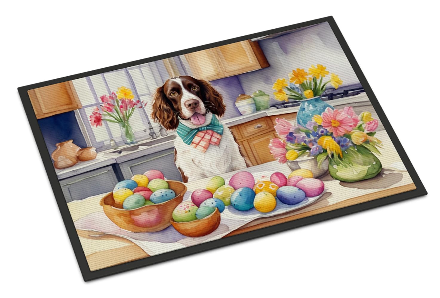 Carolines Treasures DAC6810JMAT Decorating Easter English Springer Spaniel Doormat Front Door Mat Indoor Outdoor Rugs for Entryway, Non Slip Washable Low Pile, 24H X 36W