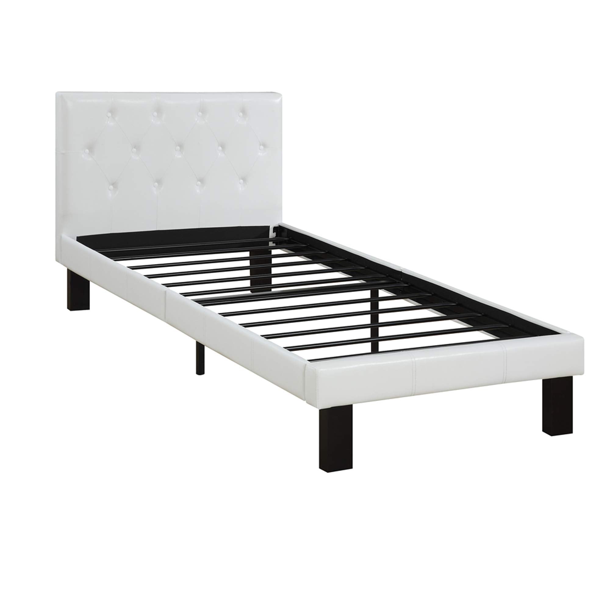 Faux Leather Upholstered Twin size Bed With tufted Headboard White