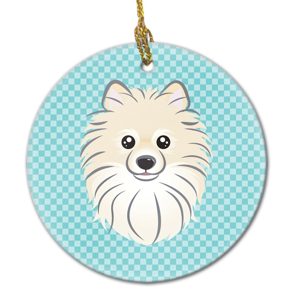 Checkerboard Blue Pomeranian Ceramic Ornament BB1145CO1