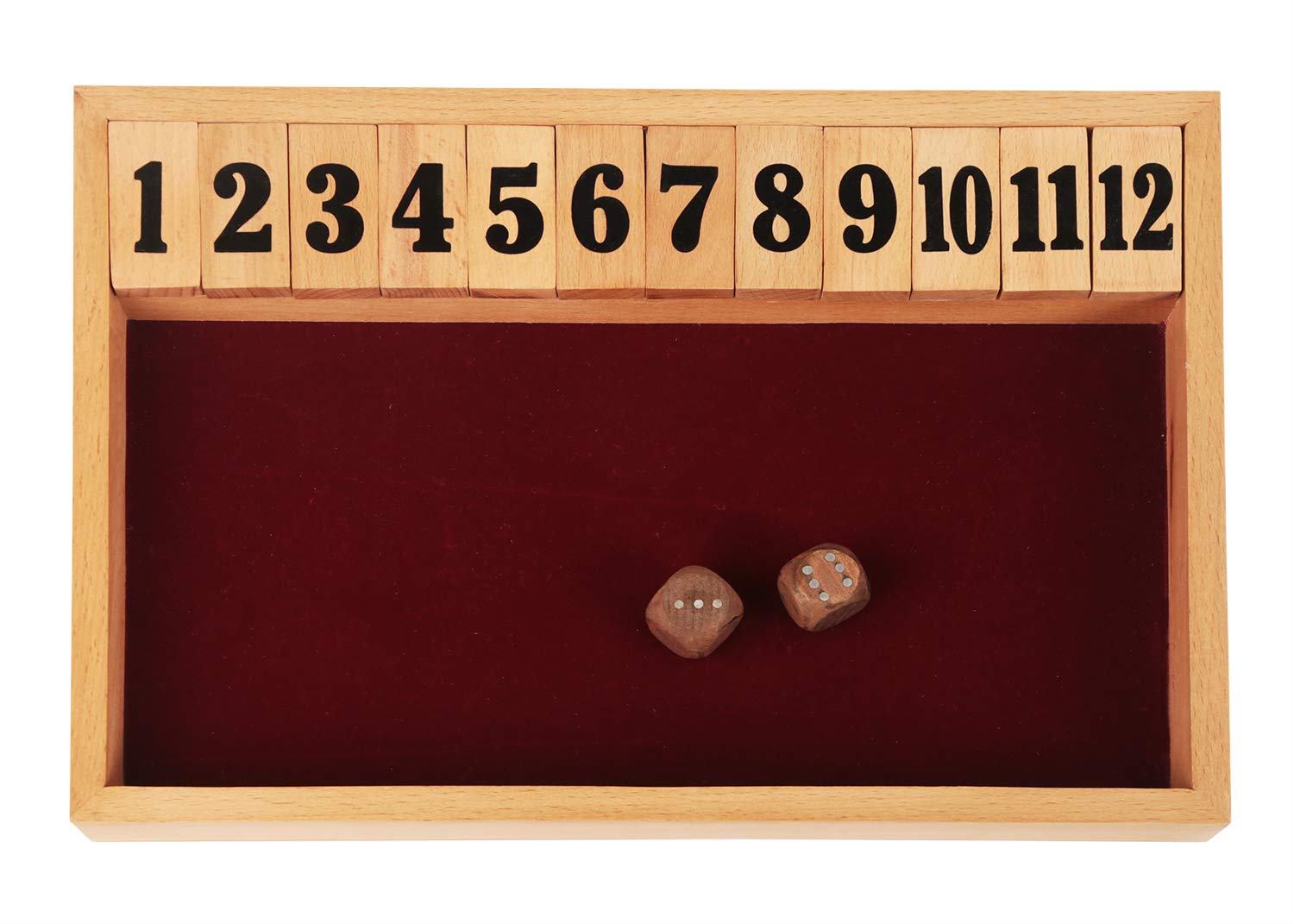 storeindya Thanksgiving Gifts Wooden Shut The Box 12 Dice Game Board Classics Tabletop Version of The Popular English Pub Game Comes with 2 Dice for All Ages Christmas