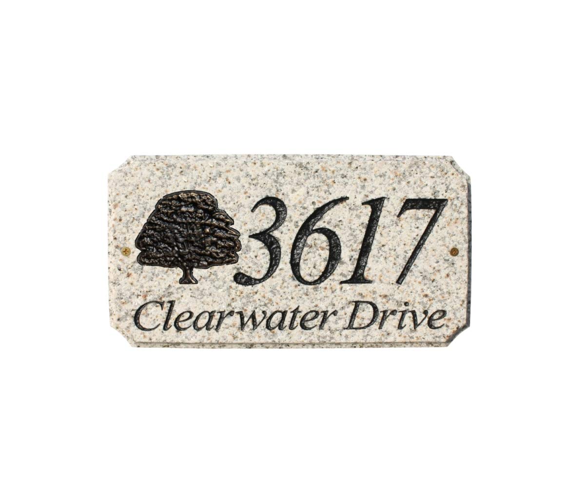 StoneMetal OAK TREE LOGO Rectangle Solid Granite Address Plaque in Autumn Leaf Color