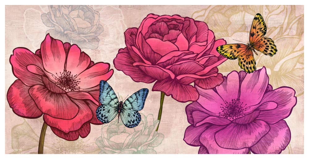 Roses and Butterflies (Neutral)-Paper Art-62x32”